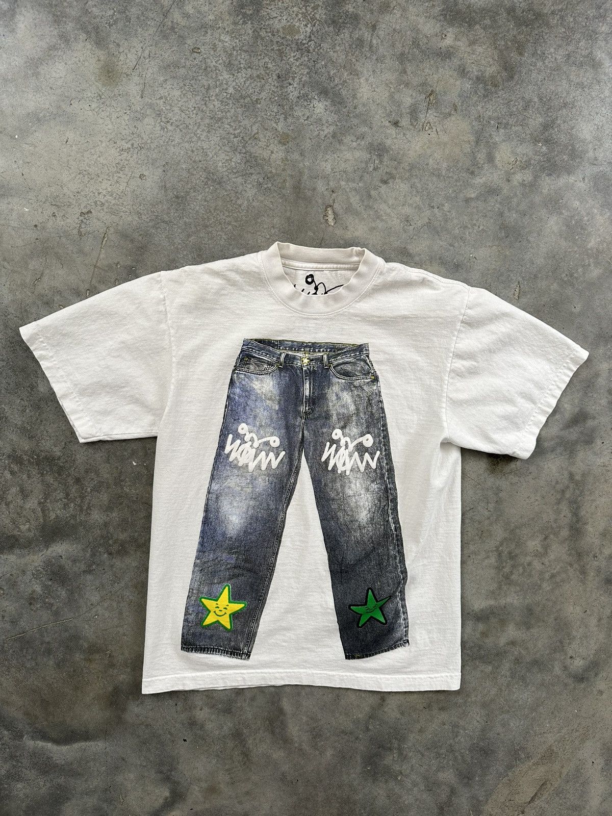 image of Asspizza White Puff Print Jeans Photo Tee Sz. Small 730, Men's