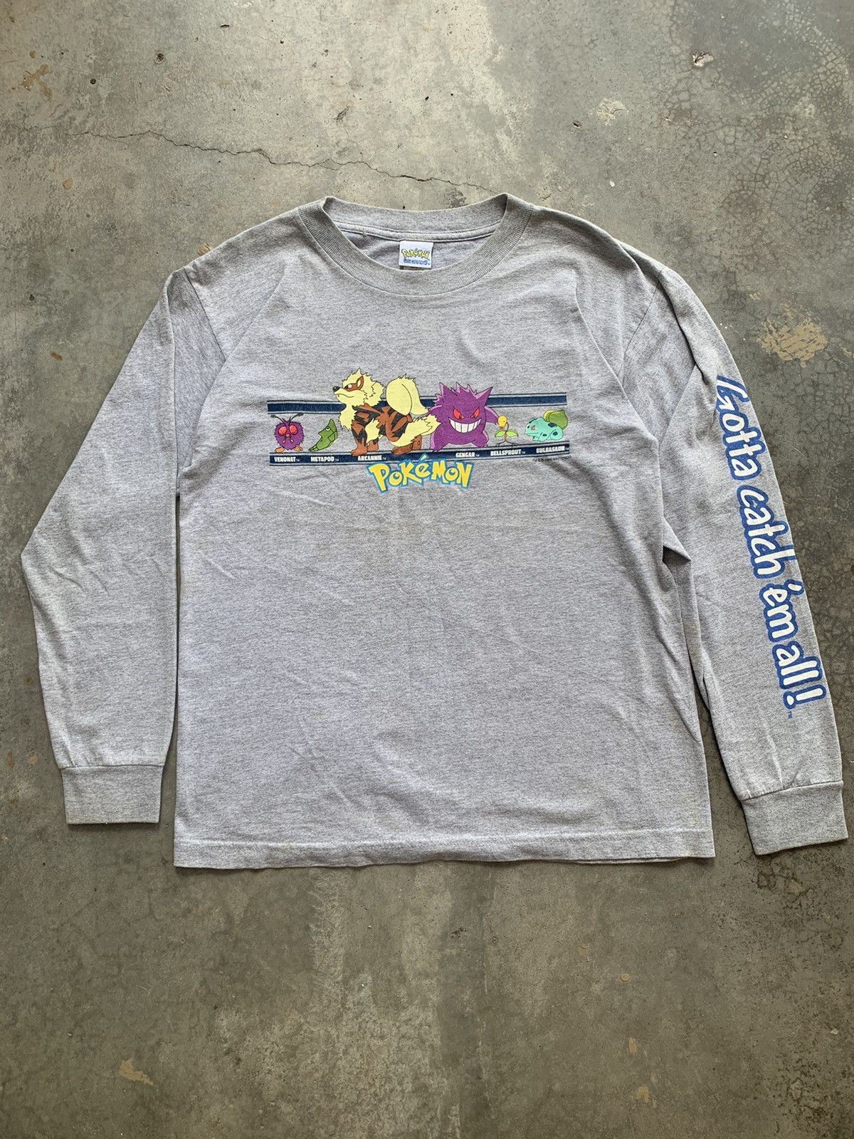 image of 1999 Vintage Nintendo Pokemon Long Sleeve Printed Tee in Grey, Men's (Size Medium)