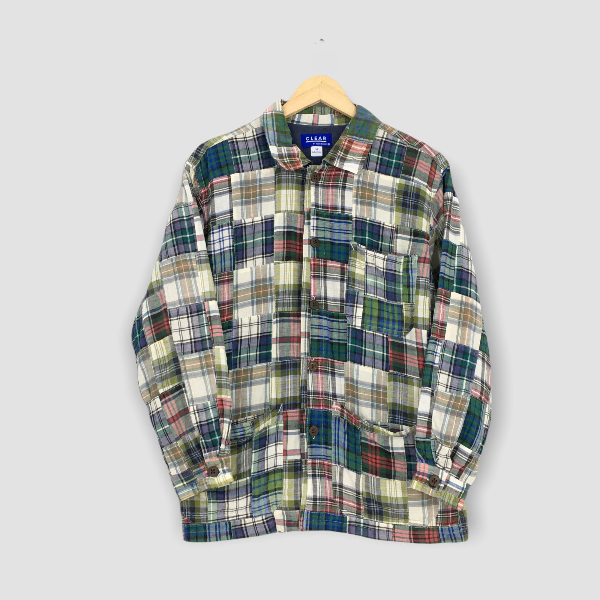 image of Art x Flannel Vintage Blue Moon Patchwork Multicolor Flannel Shirt Medium in Checkered, Men's