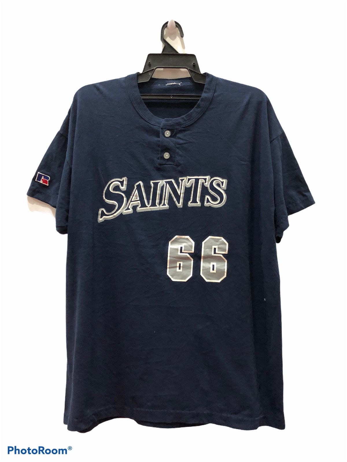 image of Nfl x Russell Athletic Vintage American Football Team New Orleans Saints 66 Tees in Blue Black (Siz