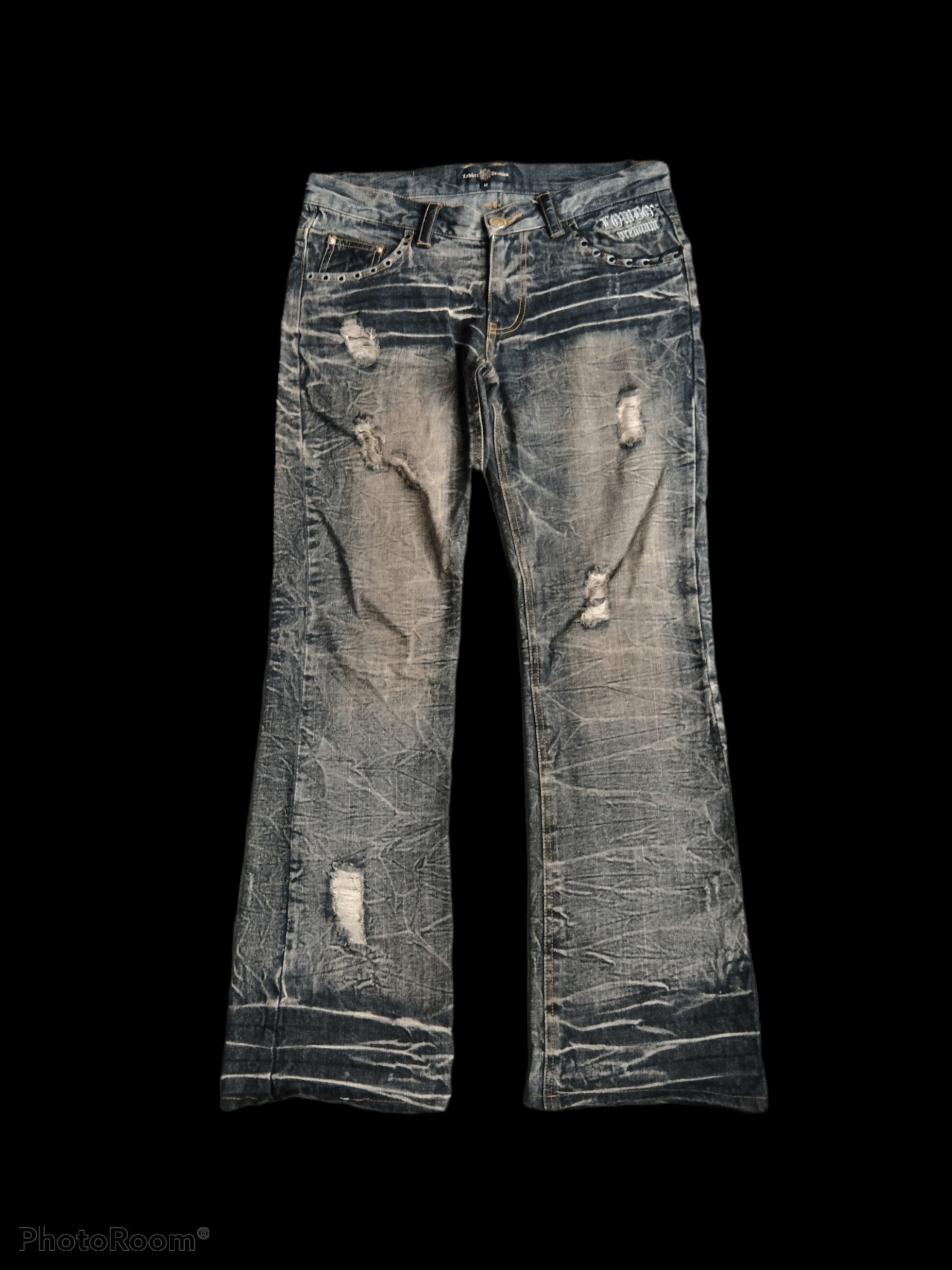 Japanese Brand FLARED🔥DISTRESSED LOWBOX DENIM PANTS Size US 29 - 1 Thumbnail