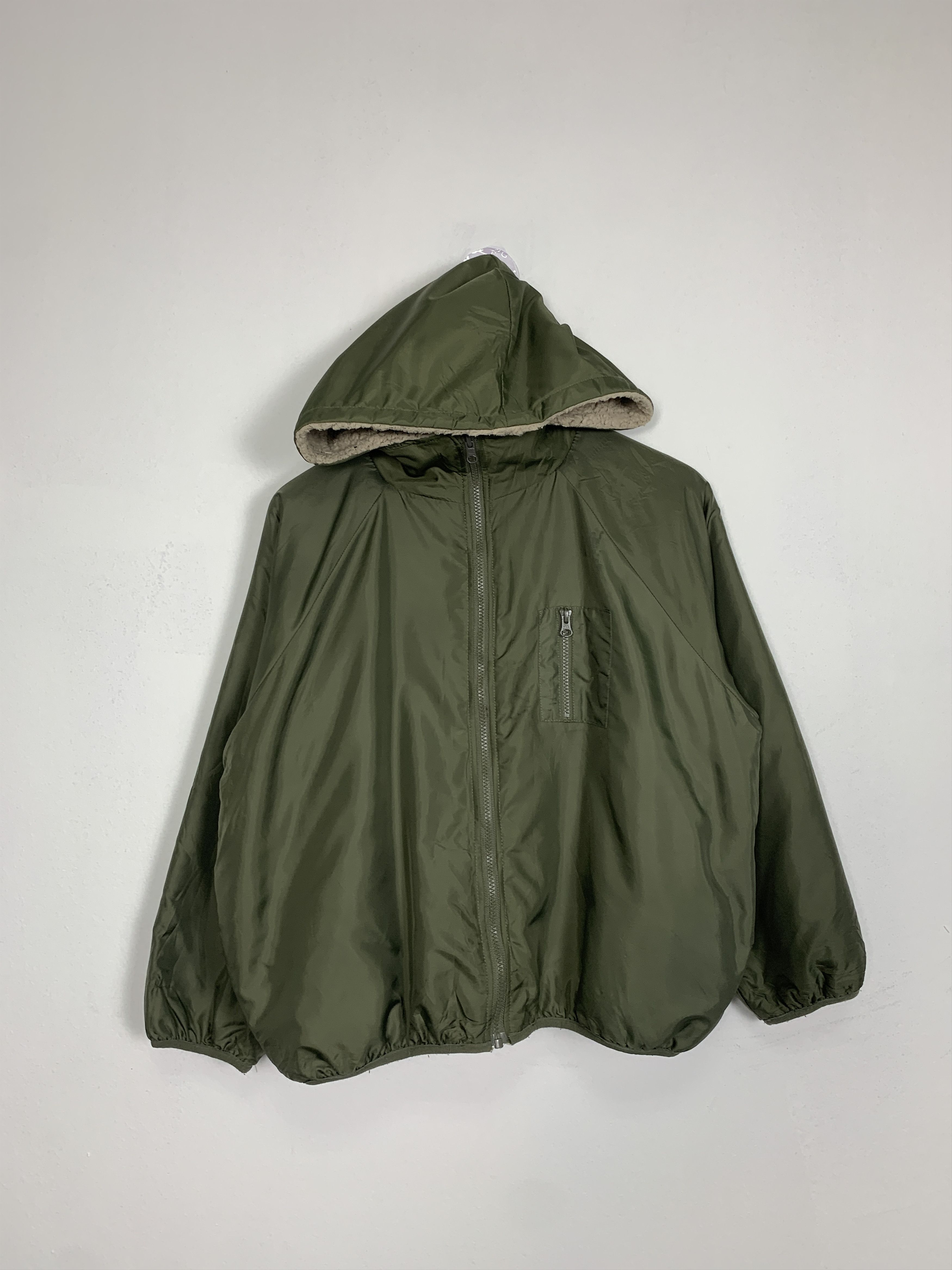 image of Vintage Sherpa Lining Zip Up Military Jacket in Miltary Green, Men's (Size Medium)