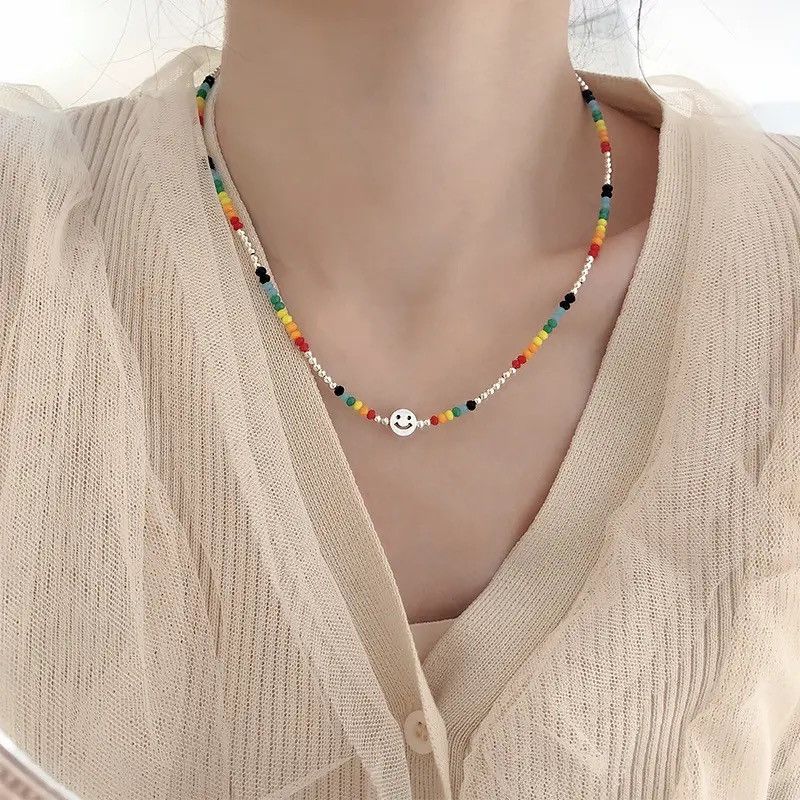 Jewelry Creative Colorful Beads Smile Face Necklace Size ONE SIZE - 3 Thumbnail