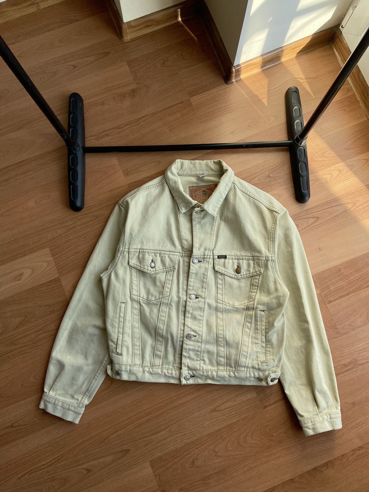 image of Denim Jacket x Diesel Vintage Diesel Denim White Jacket in Beige, Men's (Size Large)