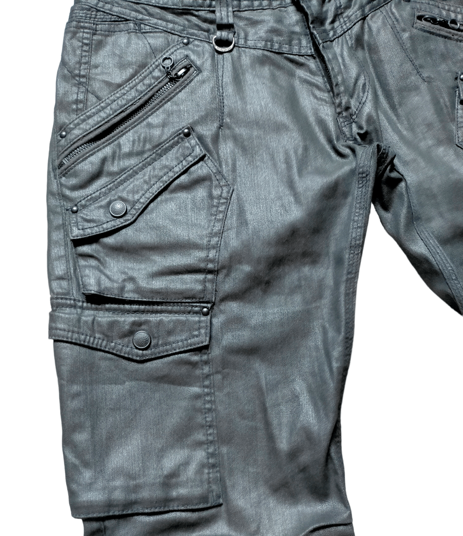 Hysteric Glamour Nicole Club For Men Cargo Black Waxed Jeans Size US 31 - 3 Thumbnail