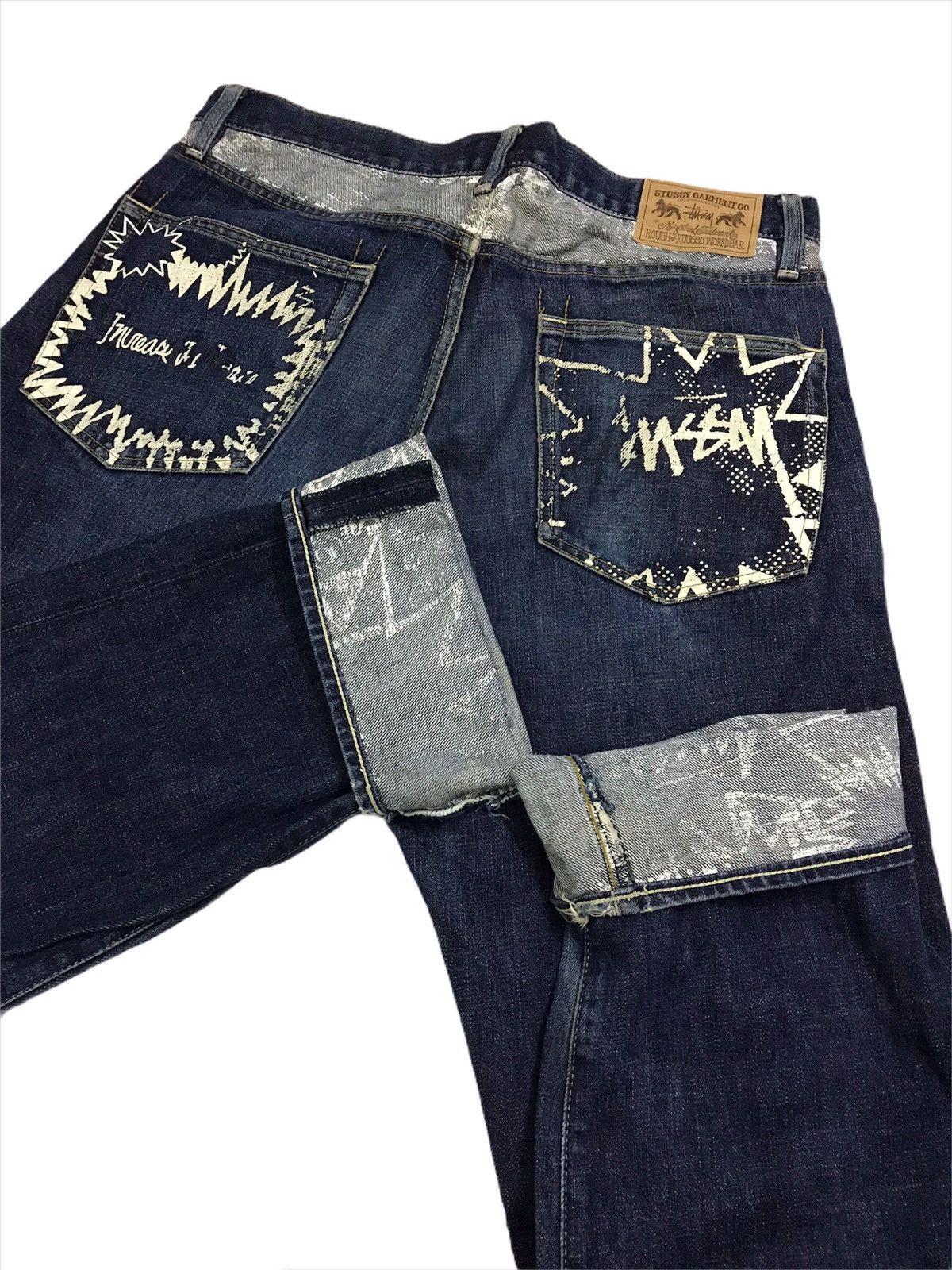 image of Distressed Denim x Stussy Vintage Stussy Japan Rough And Rugged Denim Distressed in Blue (Size 34)
