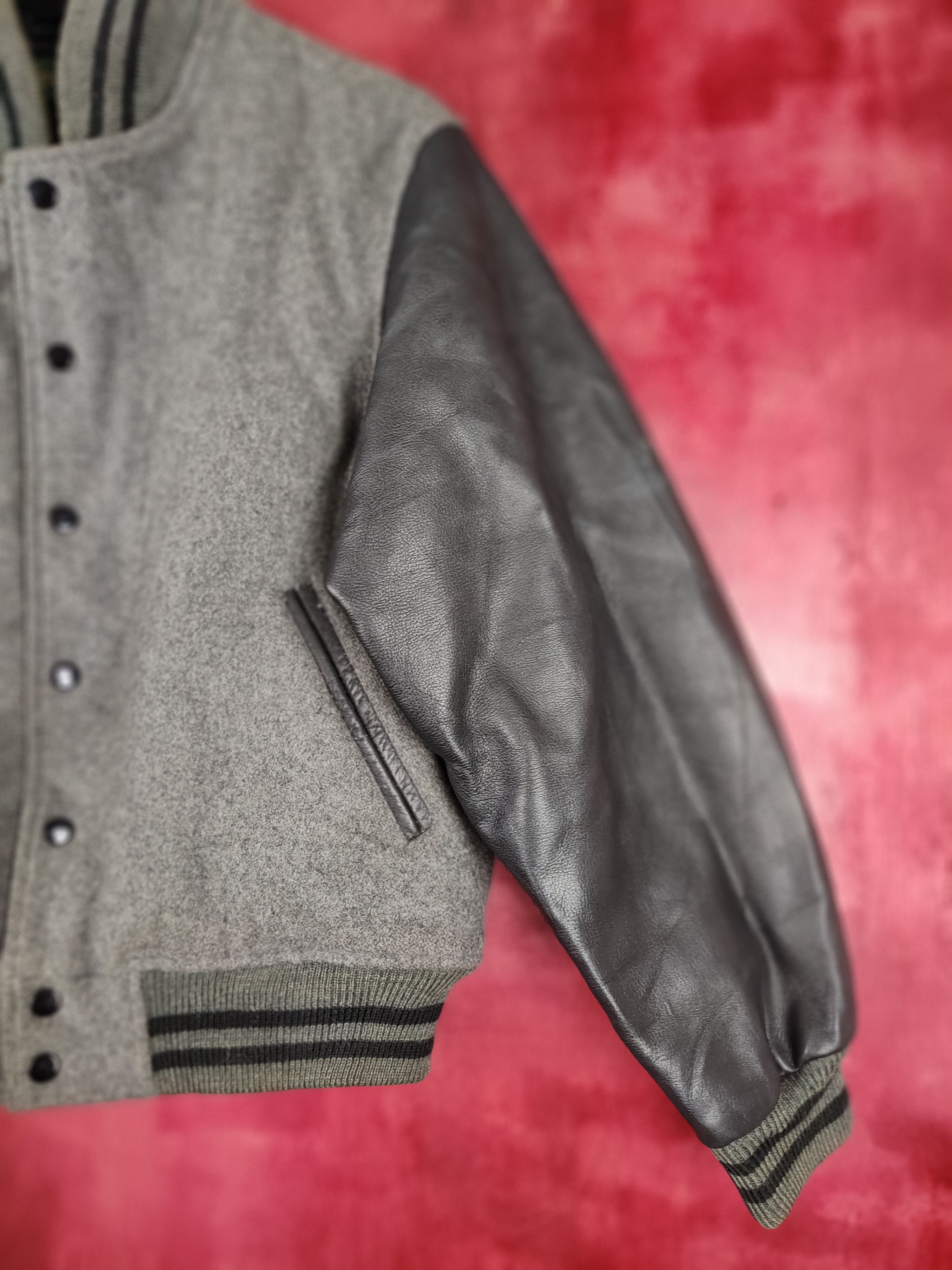 Japanese Brand Storm Island Gray plain varsity jacket #4241 Size US M / EU 48-50 / 2 - 5 Thumbnail