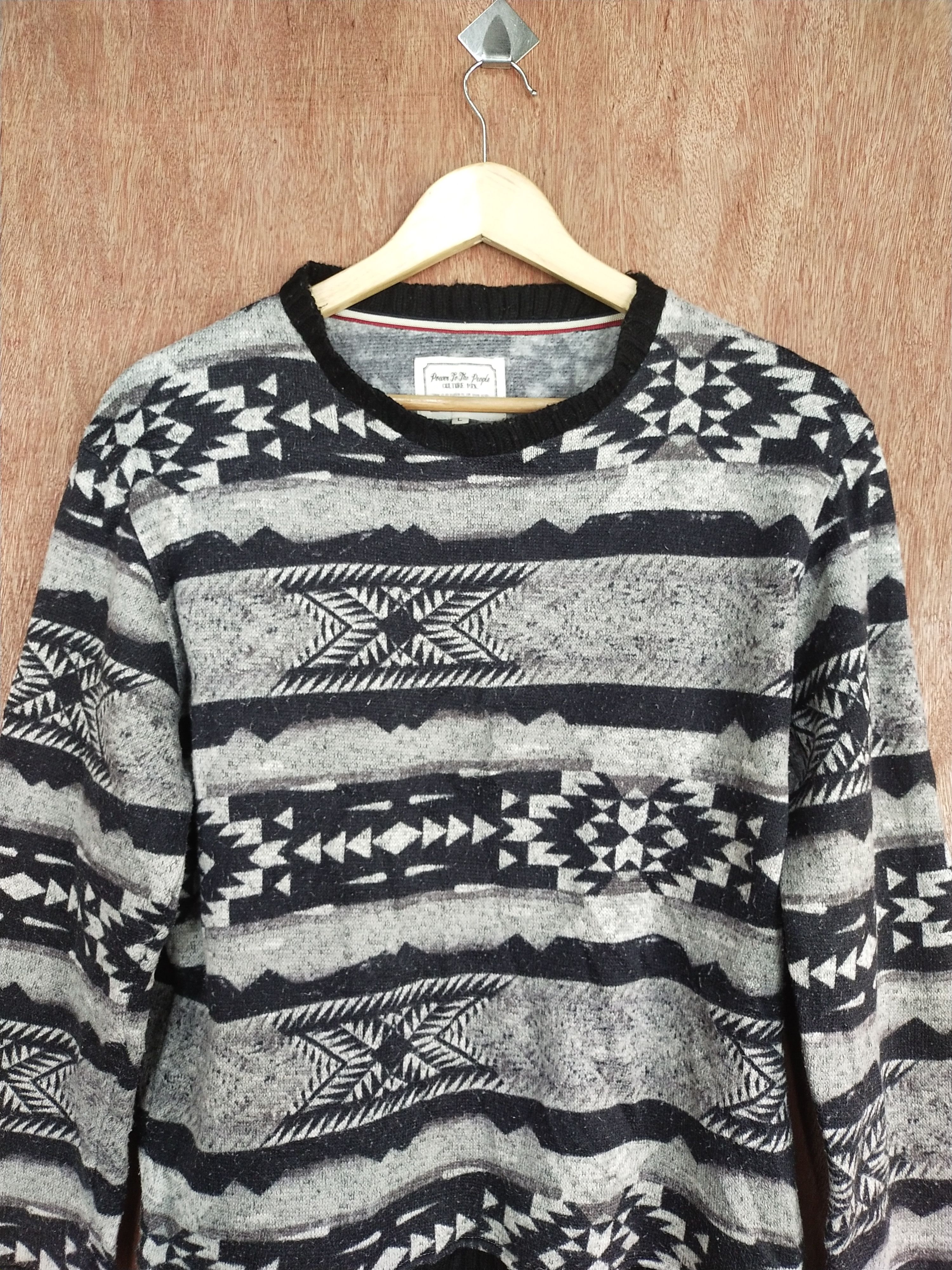 Vintage Power To The People gray navajo art stripe knitwear #S157 Size US M / EU 48-50 / 2 - 2 Thumbnail