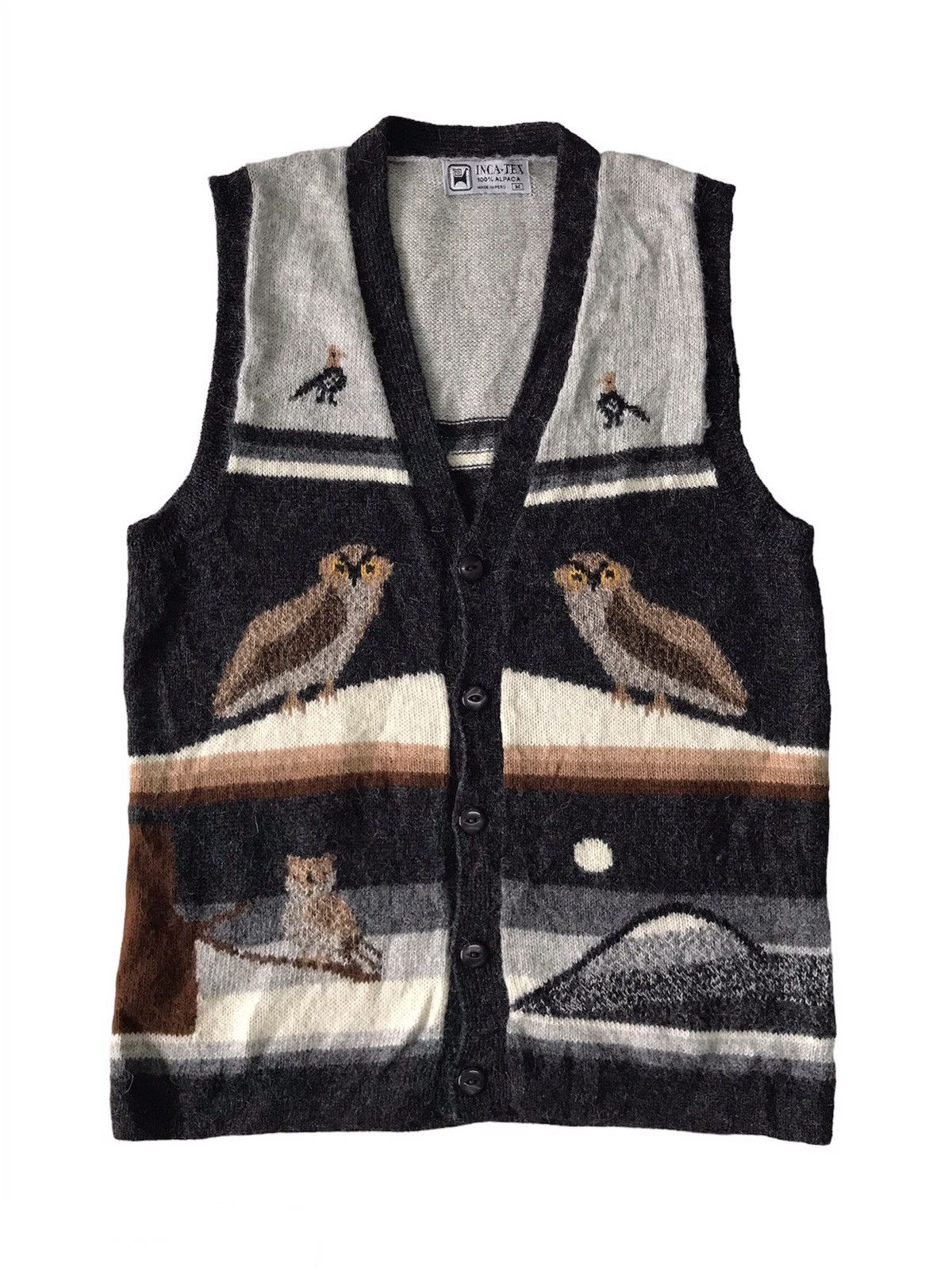 image of Art Comes First x Cardigan Inca-Tex 100% Alpaca Sleeveless Cardigan Nice Printed (Size Medium)