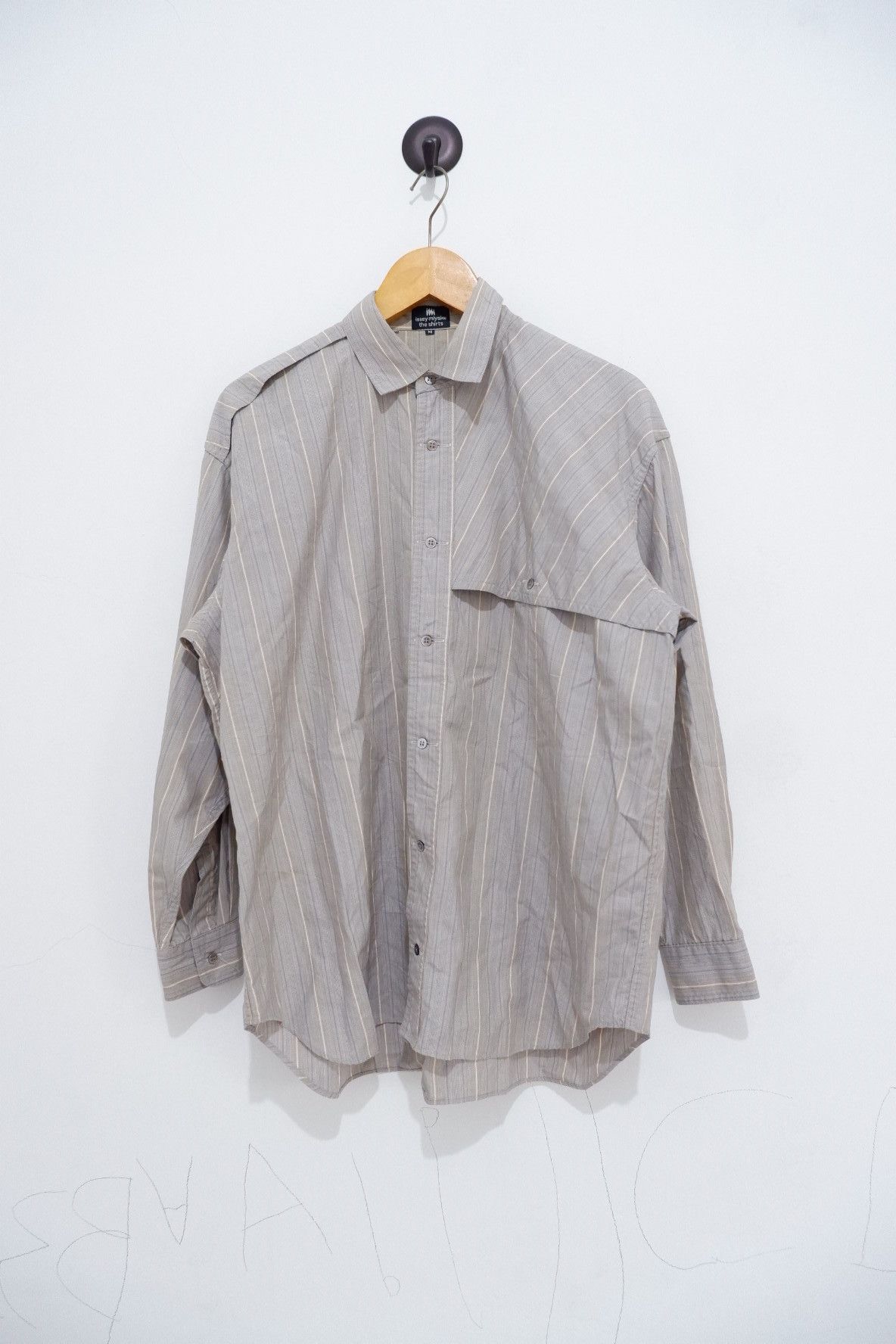 image of Vintage Issey Miyake Oversized Button Shirt in Striped, Men's (Size Medium)