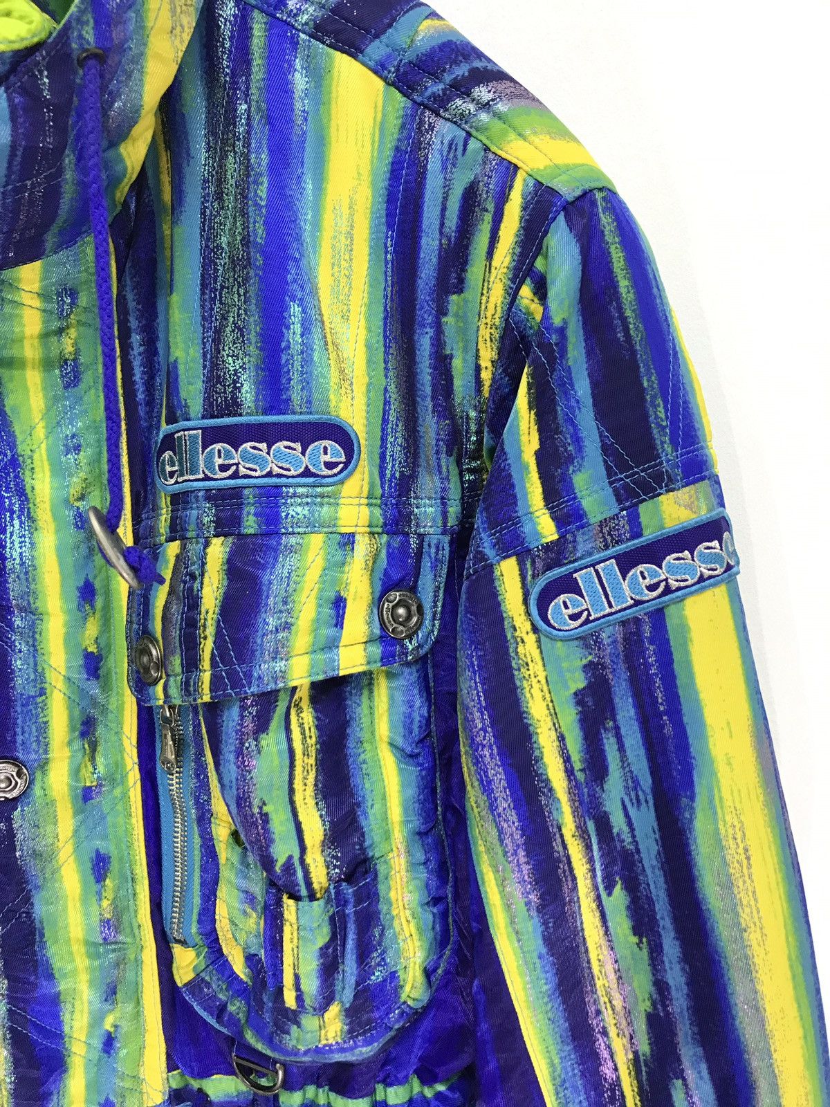 Vtg Ellesse Hoodie Padding Jacket Multi Colour Striped Ski