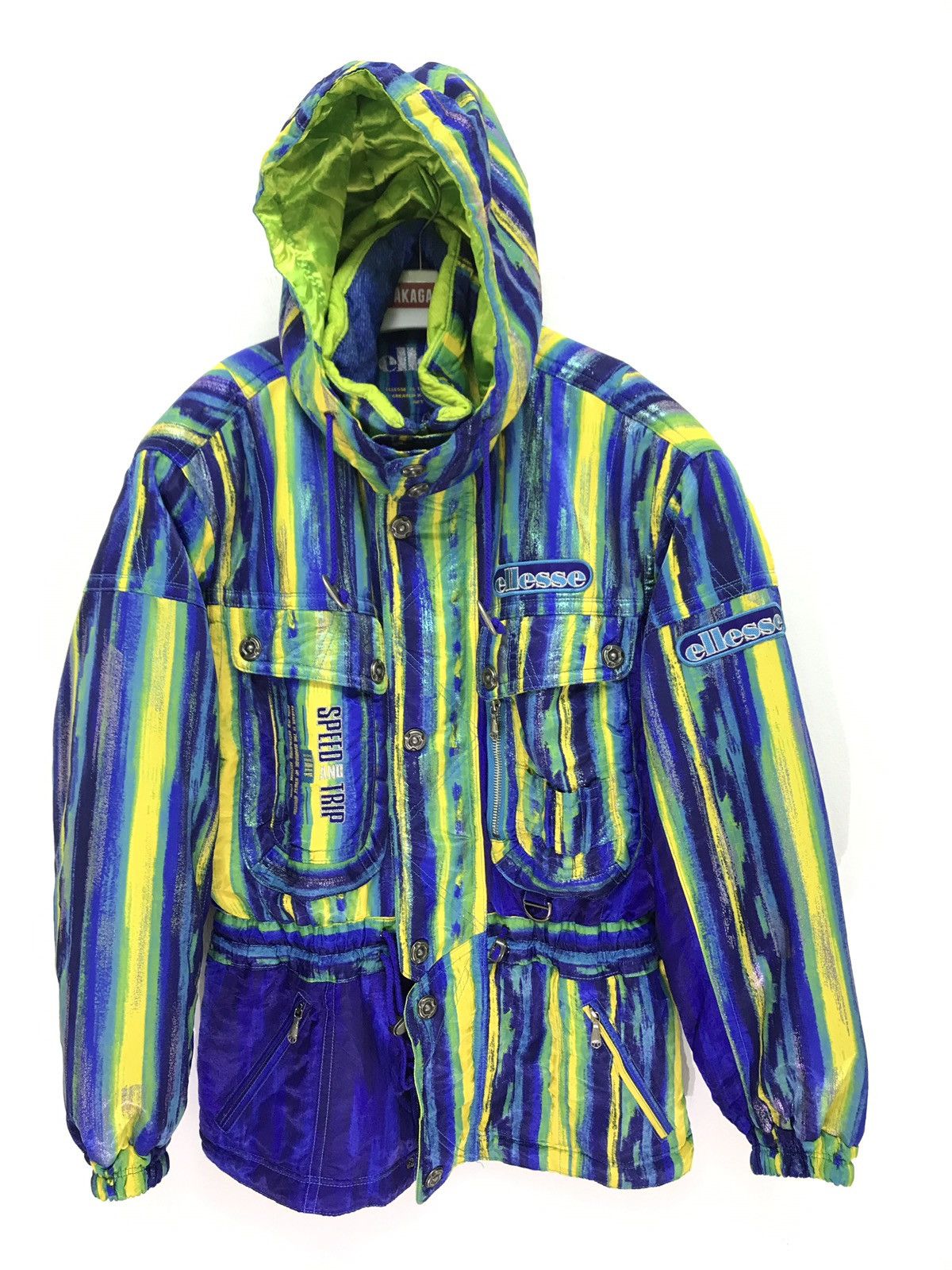 Vtg Ellesse Hoodie Padding Jacket Multi Colour Striped Ski