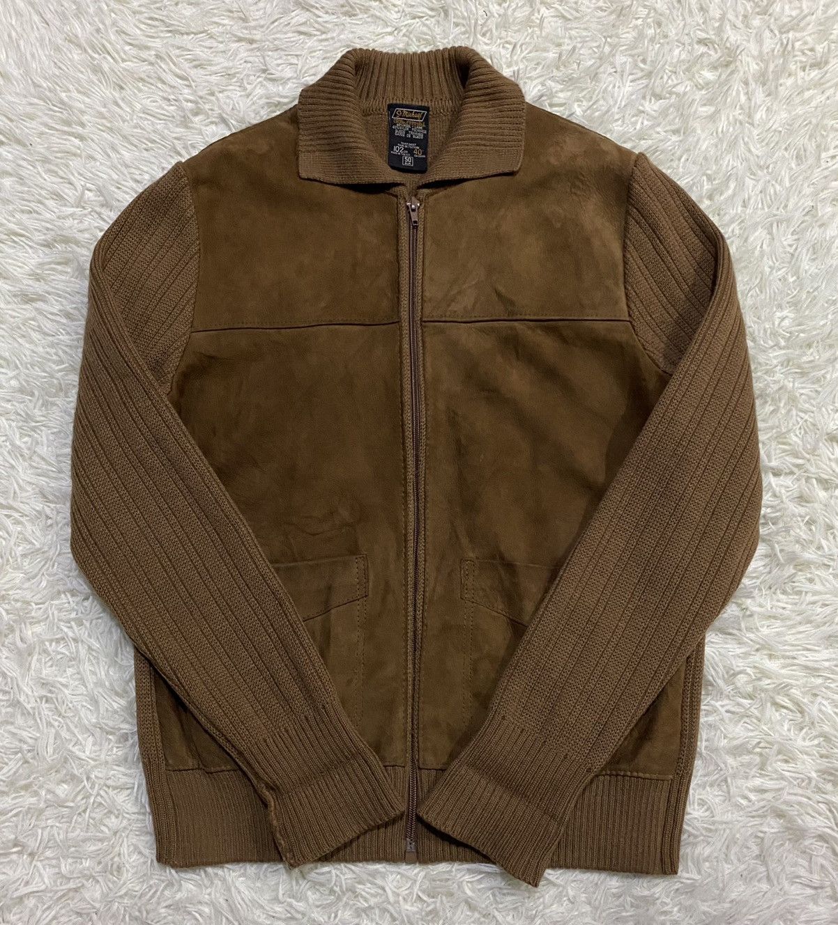 Saint Michael Vintage Saint Michael Wool Cable Knit Sweater Suede Trimmer Size US M / EU 48-50 / 2 - 5 Thumbnail