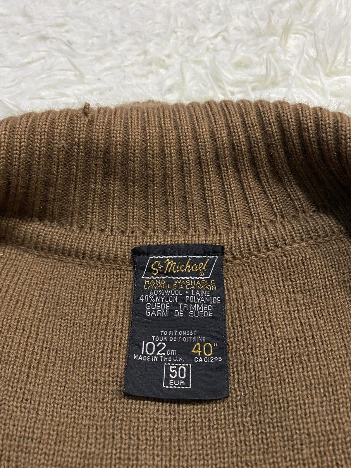 Saint Michael Vintage Saint Michael Wool Cable Knit Sweater Suede Trimmer Size US M / EU 48-50 / 2 - 14 Thumbnail