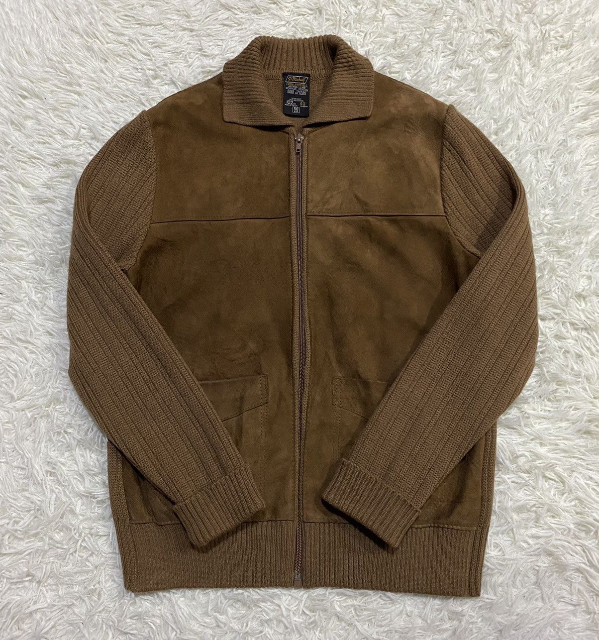 Saint Michael Vintage Saint Michael Wool Cable Knit Sweater Suede Trimmer Size US M / EU 48-50 / 2 - 6 Thumbnail