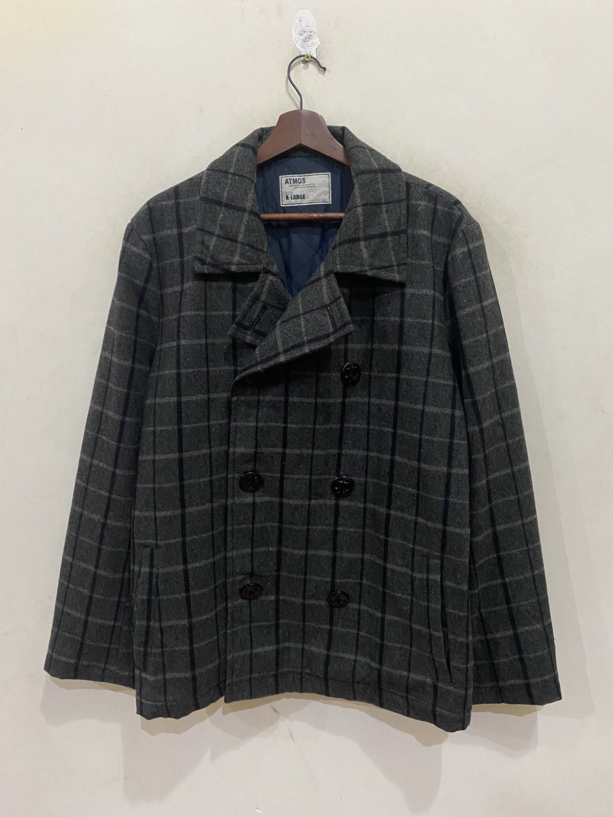 image of Atmos Pea Coat Flannel in Black Gray, Men's (Size XL)