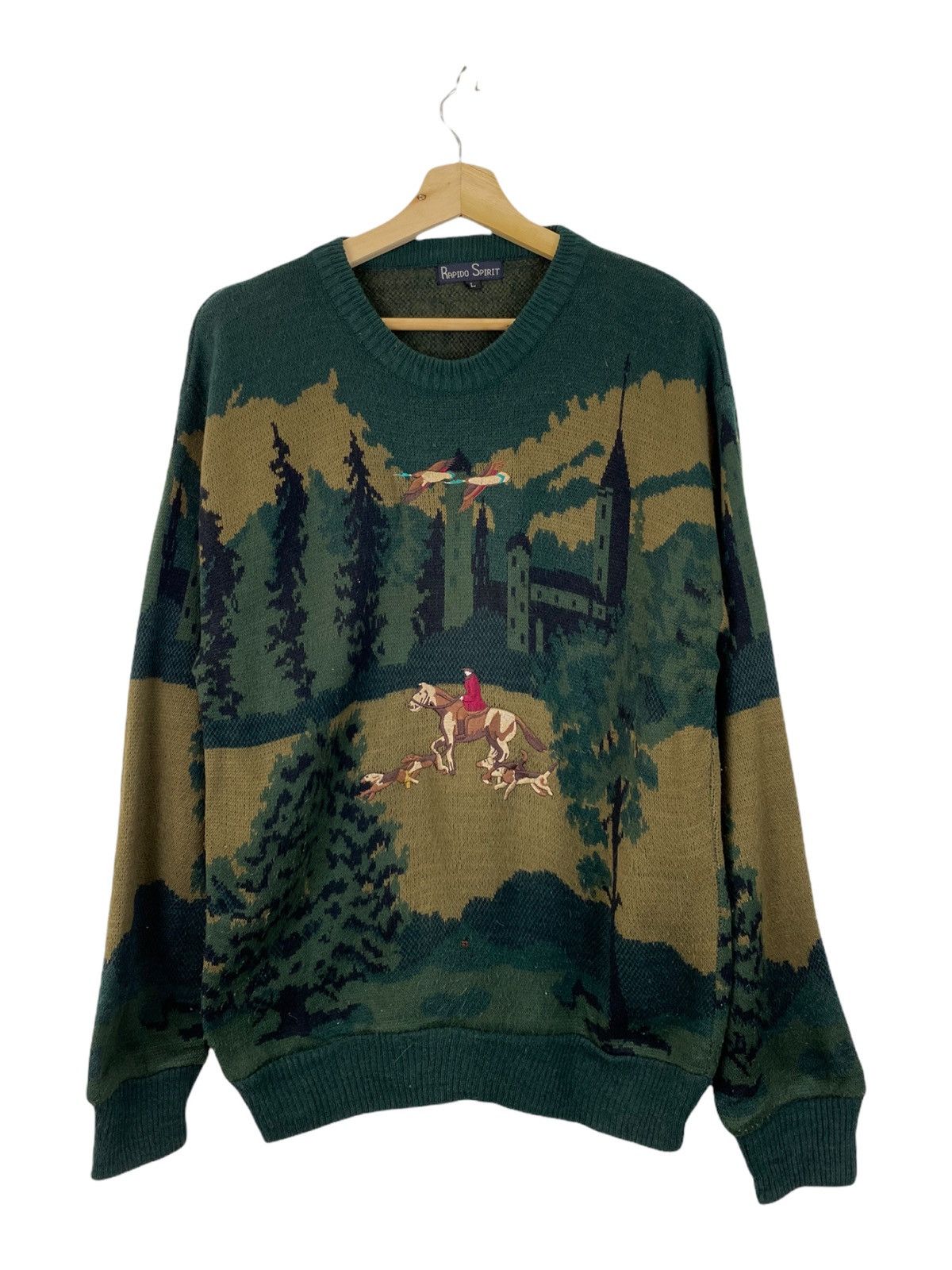image of Outdoor Style Go Out x Vintage Rapido Spirit Printed Knitsweater Nice Design in Green (Size Large)