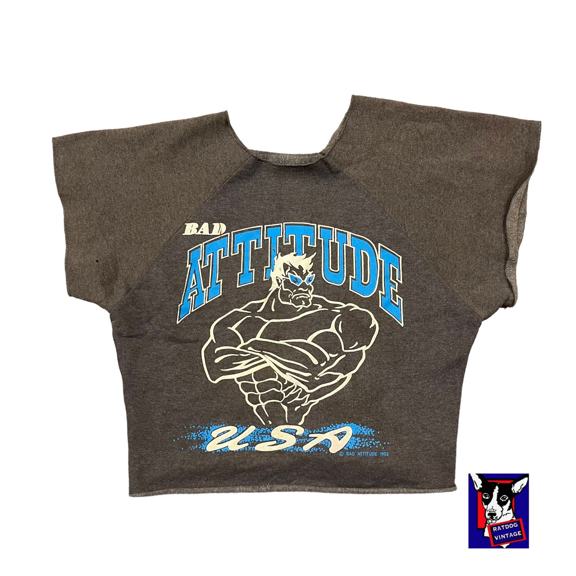 Vintage 90s VTG Gray/Blue Bad Attitude USA Cutoff Short