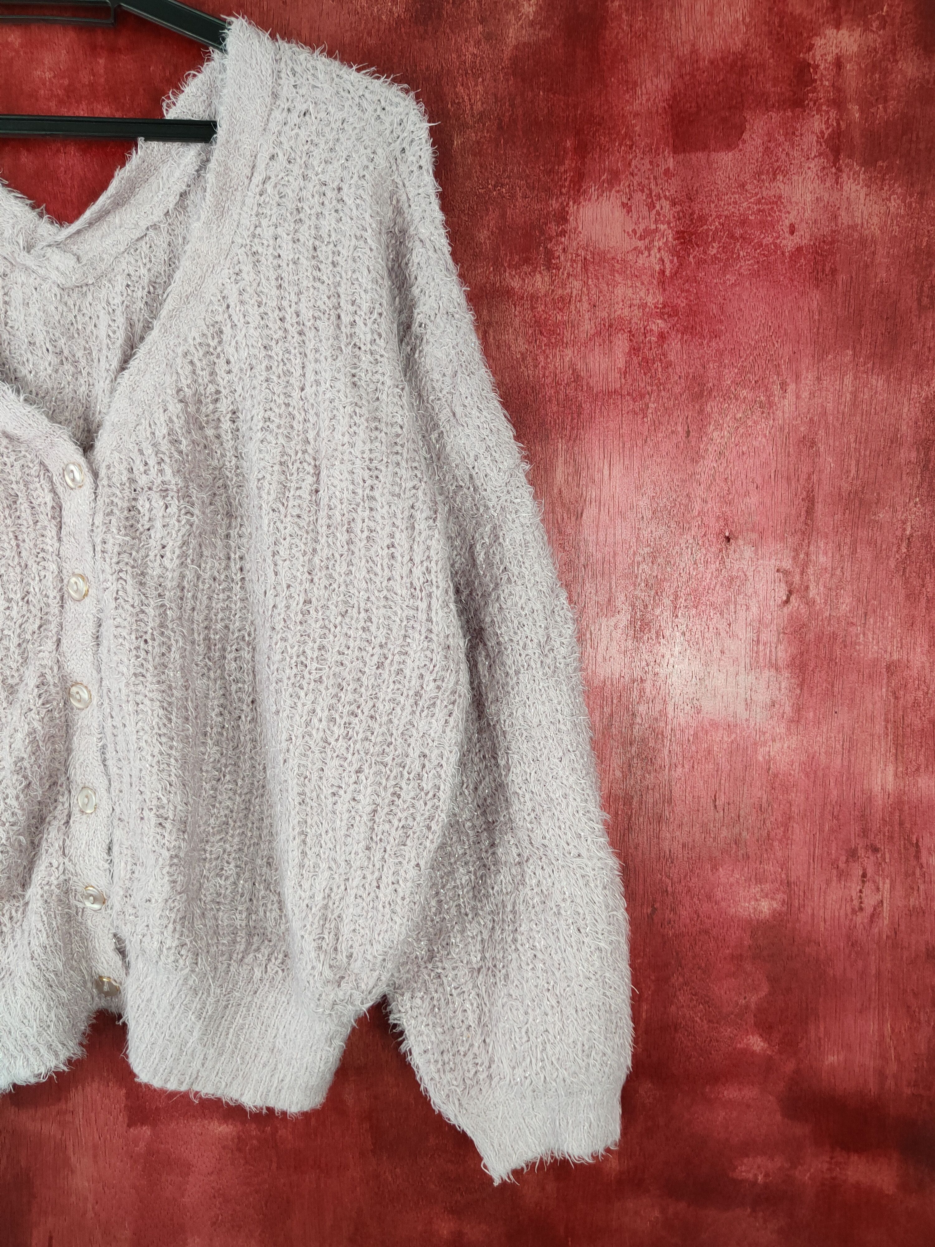 Japanese Brand Rose Farm Purple Cardigan fur shag shaggy mohair #S370 Size L / US 10 / IT 46 - 4 Thumbnail