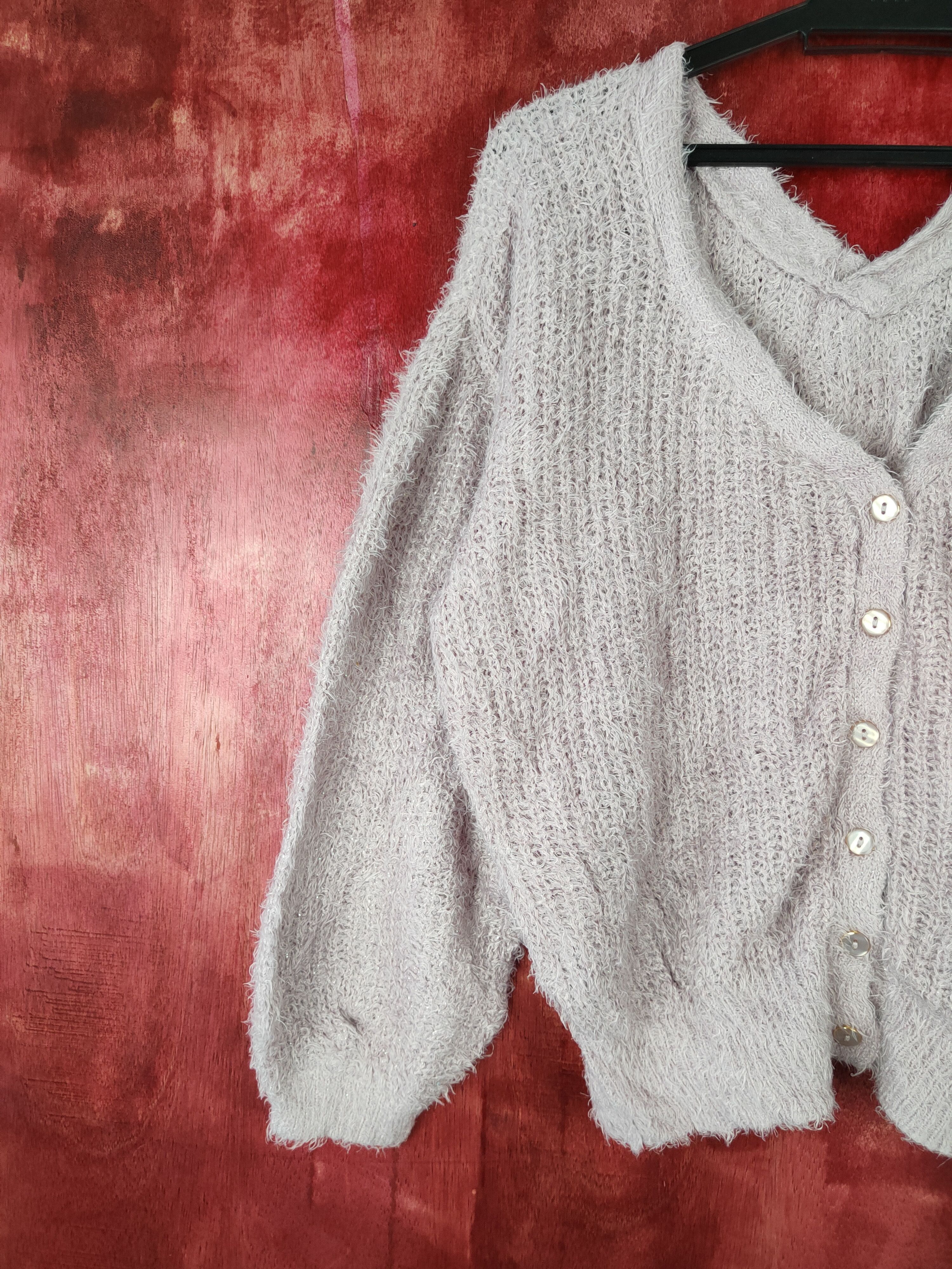 Japanese Brand Rose Farm Purple Cardigan fur shag shaggy mohair #S370 Size L / US 10 / IT 46 - 3 Thumbnail
