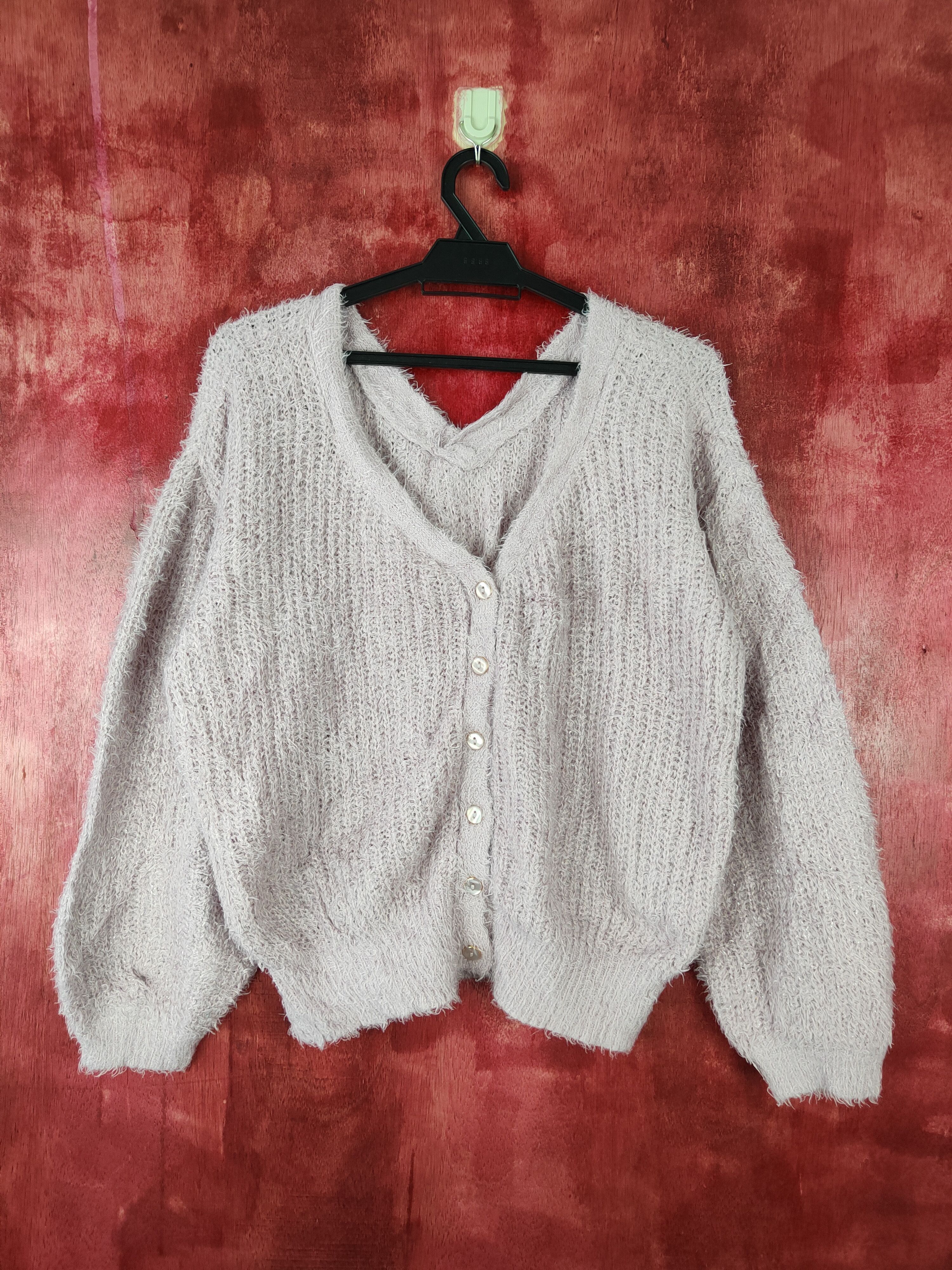 Japanese Brand Rose Farm Purple Cardigan fur shag shaggy mohair #S370 Size L / US 10 / IT 46 - 1 Thumbnail