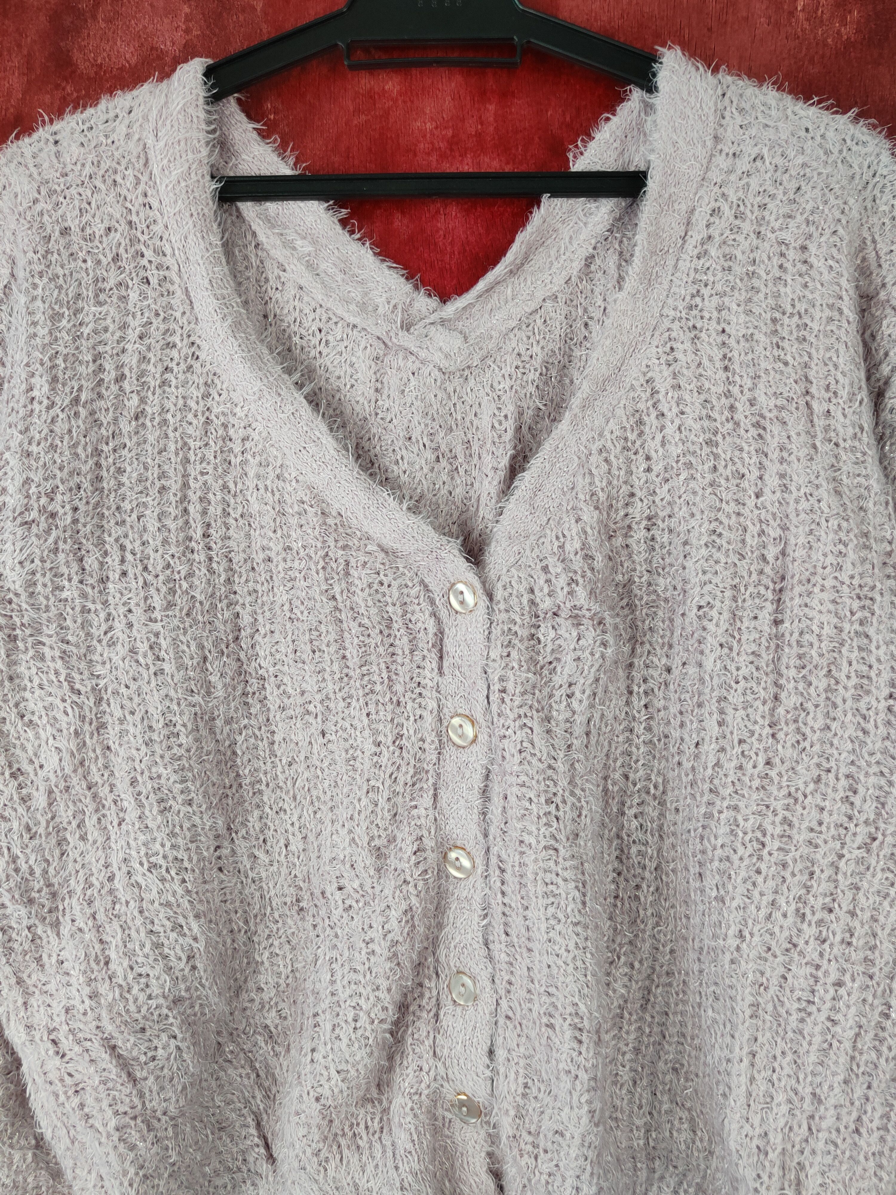 Japanese Brand Rose Farm Purple Cardigan fur shag shaggy mohair #S370 Size L / US 10 / IT 46 - 2 Thumbnail