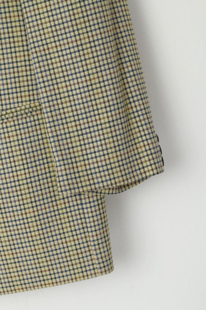 Vintage John Harris Men 28 46 Blazer Beige Checkered Wool Silk 1450 Size 46R - 4 Thumbnail