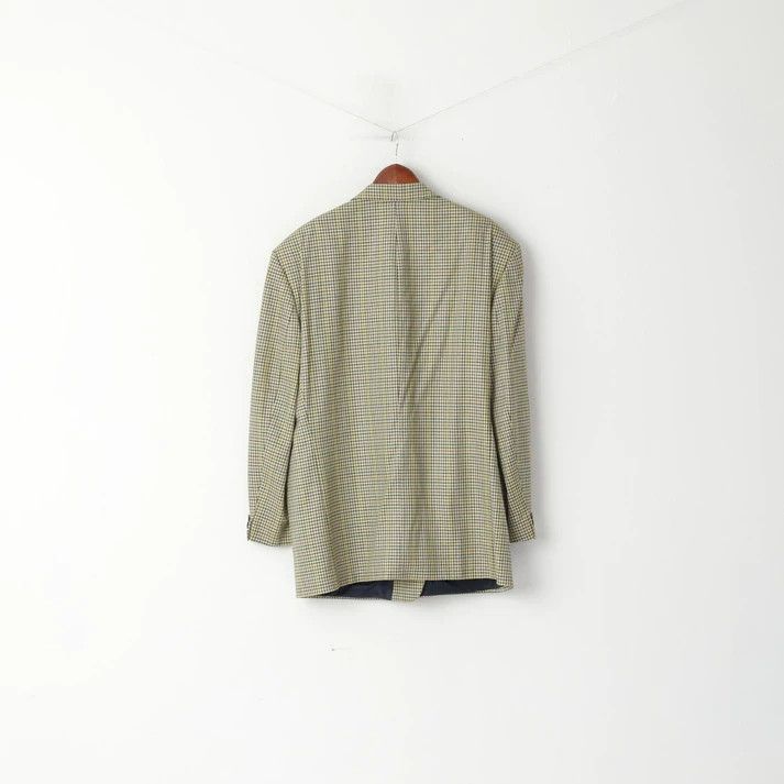 Vintage John Harris Men 28 46 Blazer Beige Checkered Wool Silk 1450 Size 46R - 8 Thumbnail