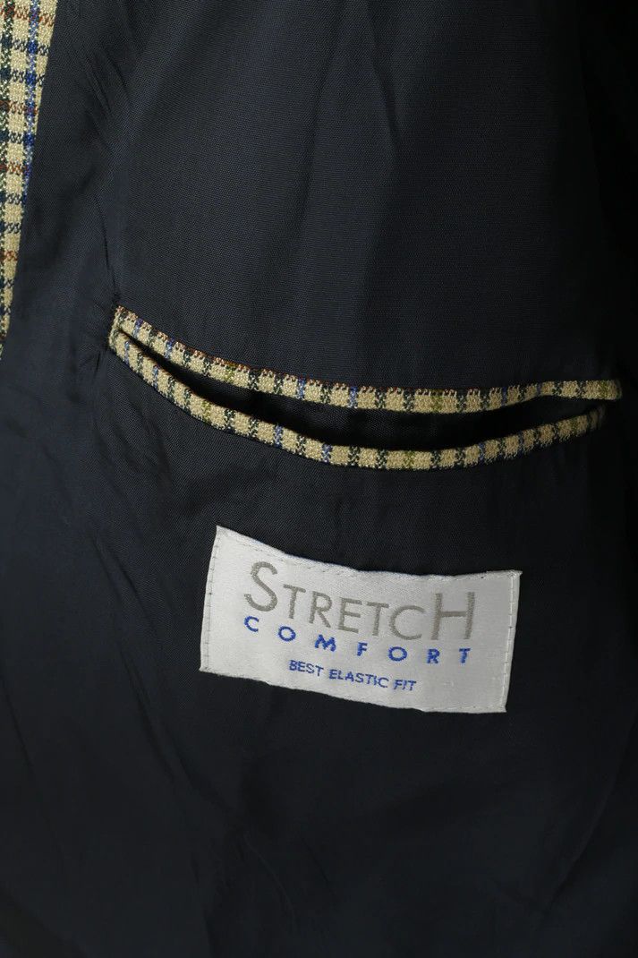 Vintage John Harris Men 28 46 Blazer Beige Checkered Wool Silk 1450 Size 46R - 7 Thumbnail