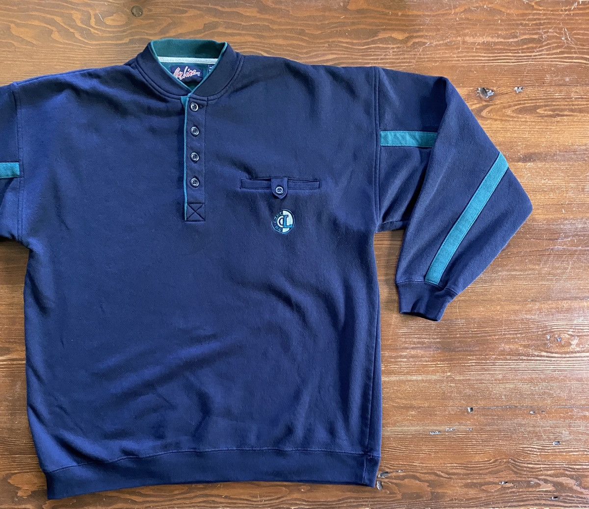 Vintage Vintage 90’s On Line Henley Pocket Navy Crewneck Sweatshirt Size US XL / EU 56 / 4 - 1 Thumbnail