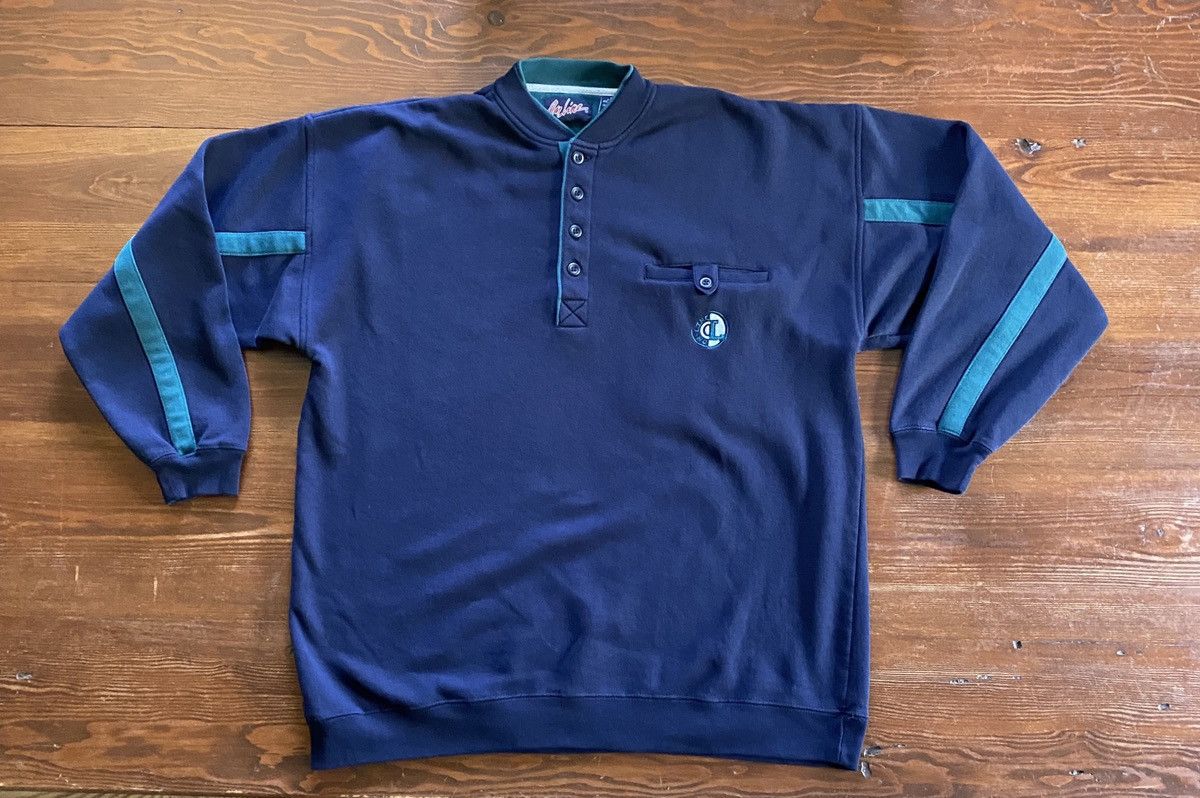 Vintage Vintage 90’s On Line Henley Pocket Navy Crewneck Sweatshirt Size US XL / EU 56 / 4 - 2 Thumbnail