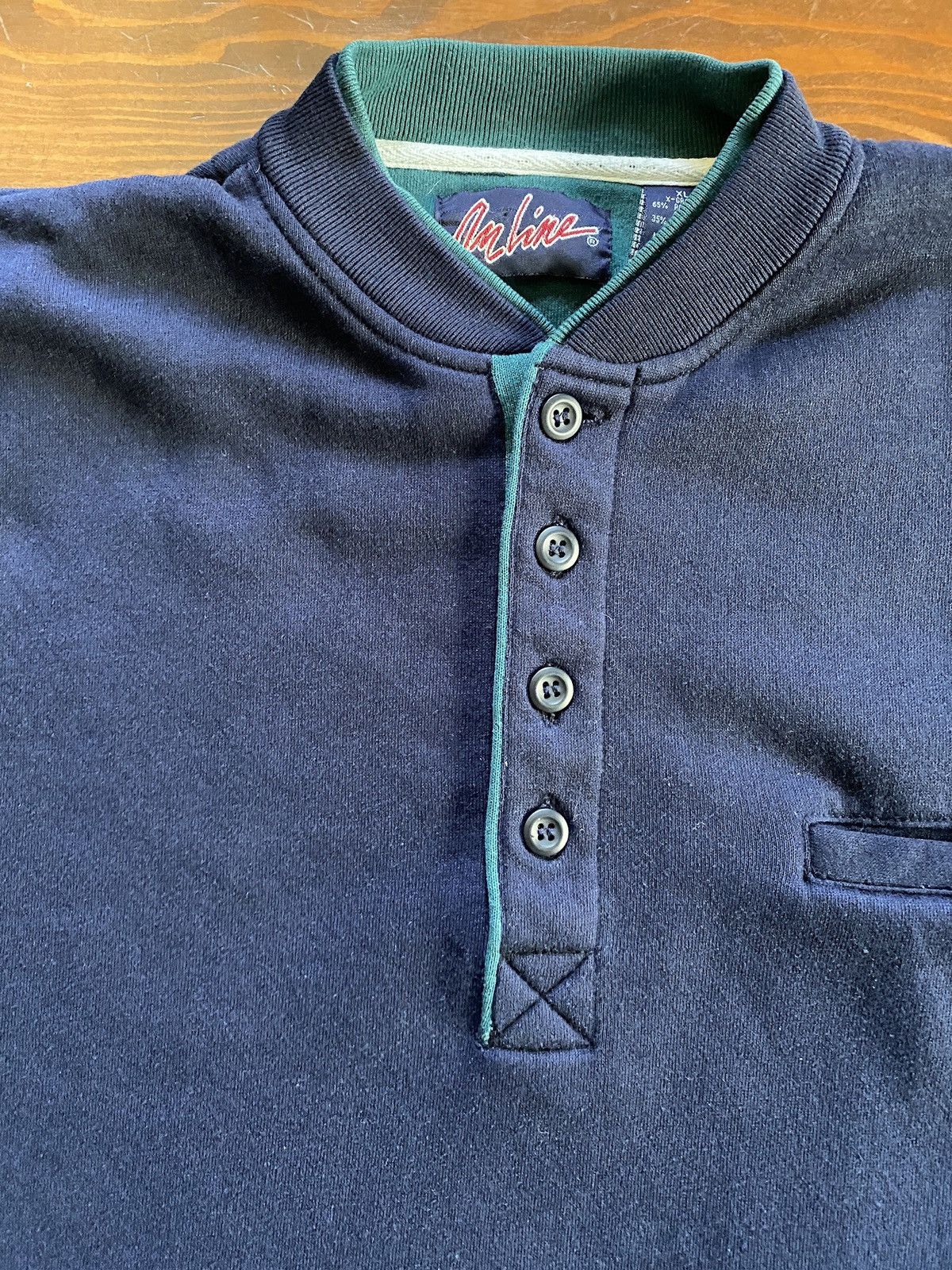 Vintage Vintage 90’s On Line Henley Pocket Navy Crewneck Sweatshirt Size US XL / EU 56 / 4 - 4 Thumbnail