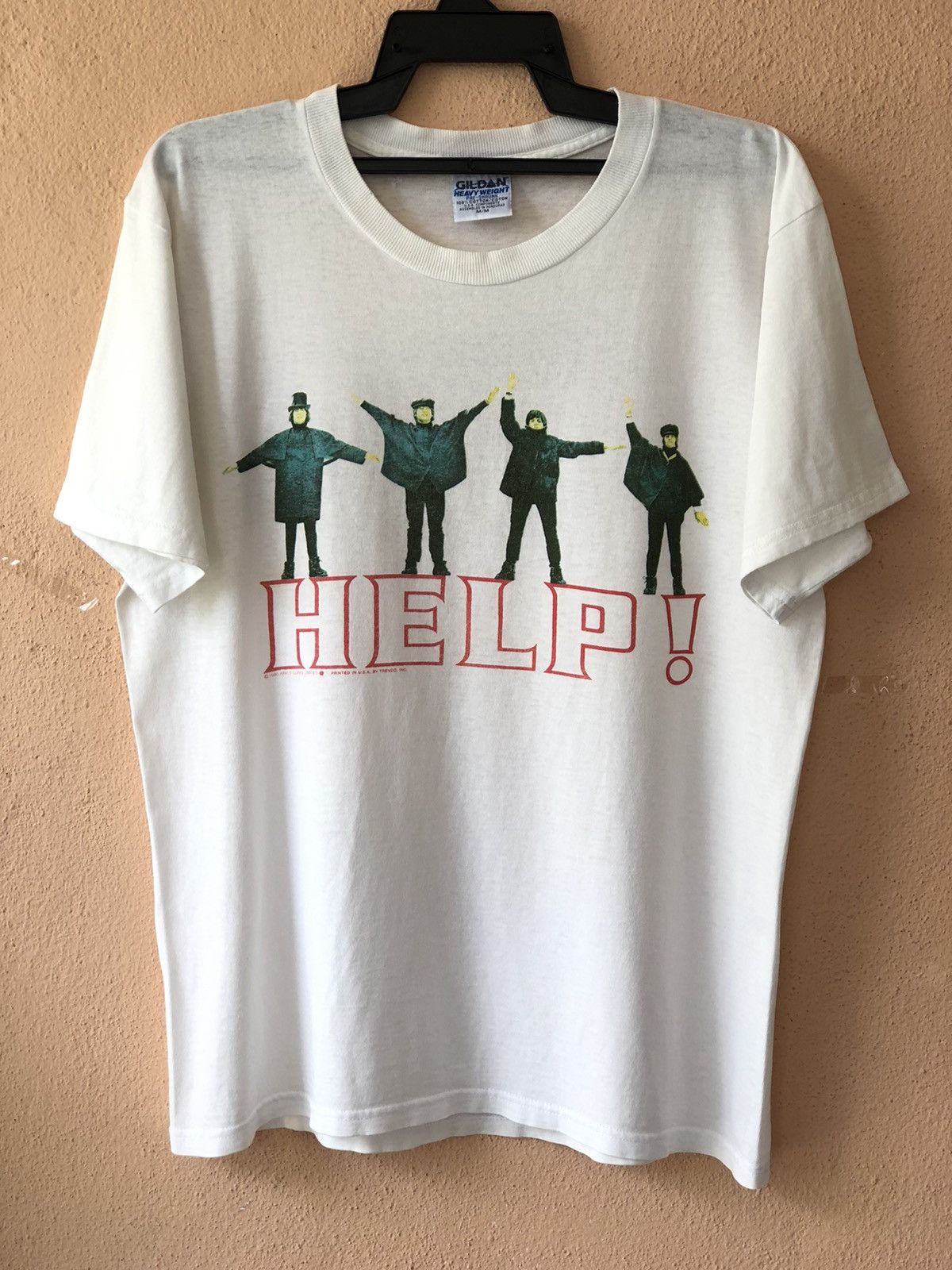 image of Band Tees x Movie Vintage 90's The Beatles Help Musical Movie Tee in White, Men's (Size Large)