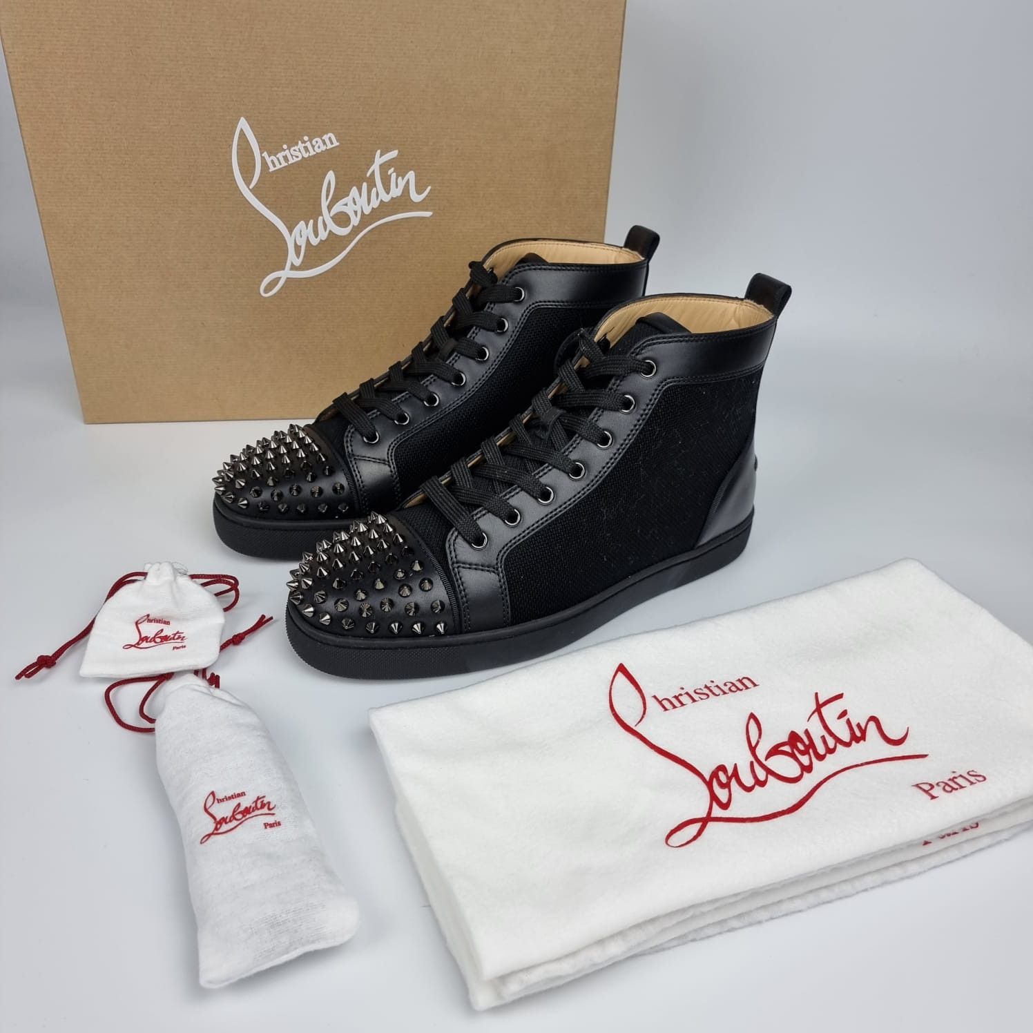 Mens Christian Louboutin Sneakers Black Spike Size 8.5/41.5. 100% Authentic