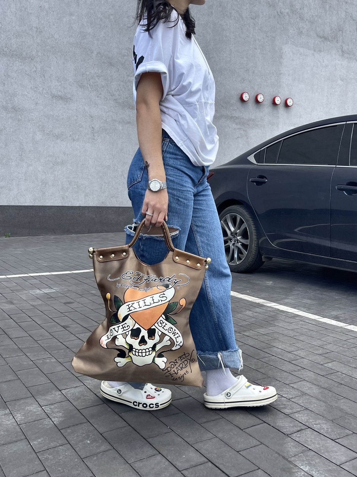 Ed Hardy Vintage Ed Hardy Y2K Bronze Gold Tote Bag Size ONE SIZE - 1 Thumbnail