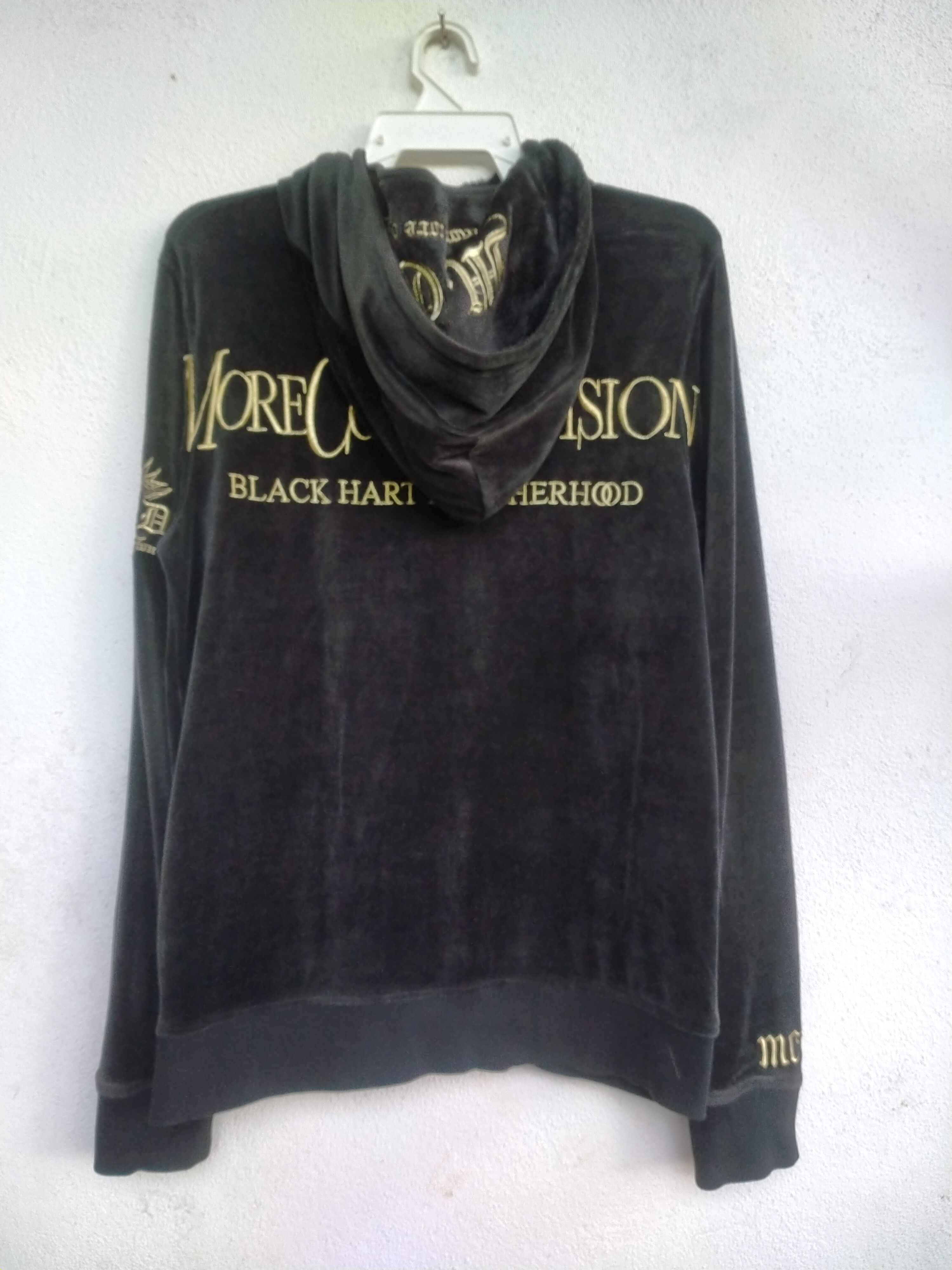 Japanese Brand MCD Full Face Black Velvet Hoodie Size US S / EU 44-46 / 1 - 14 Thumbnail