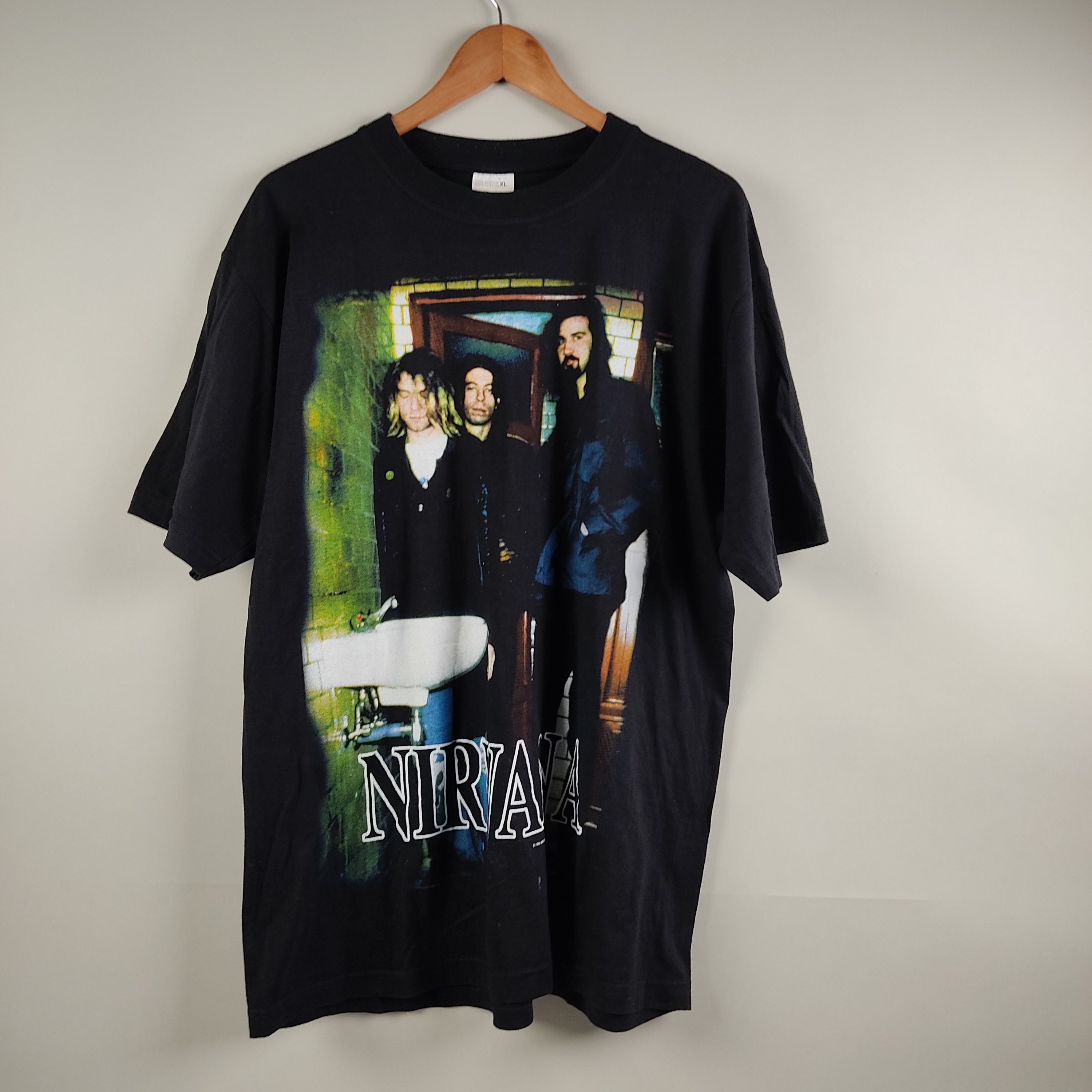 image of Band Tees x Nirvana 1998 Nirvana Kurt Cobain Flipper in Black, Men's (Size XL)