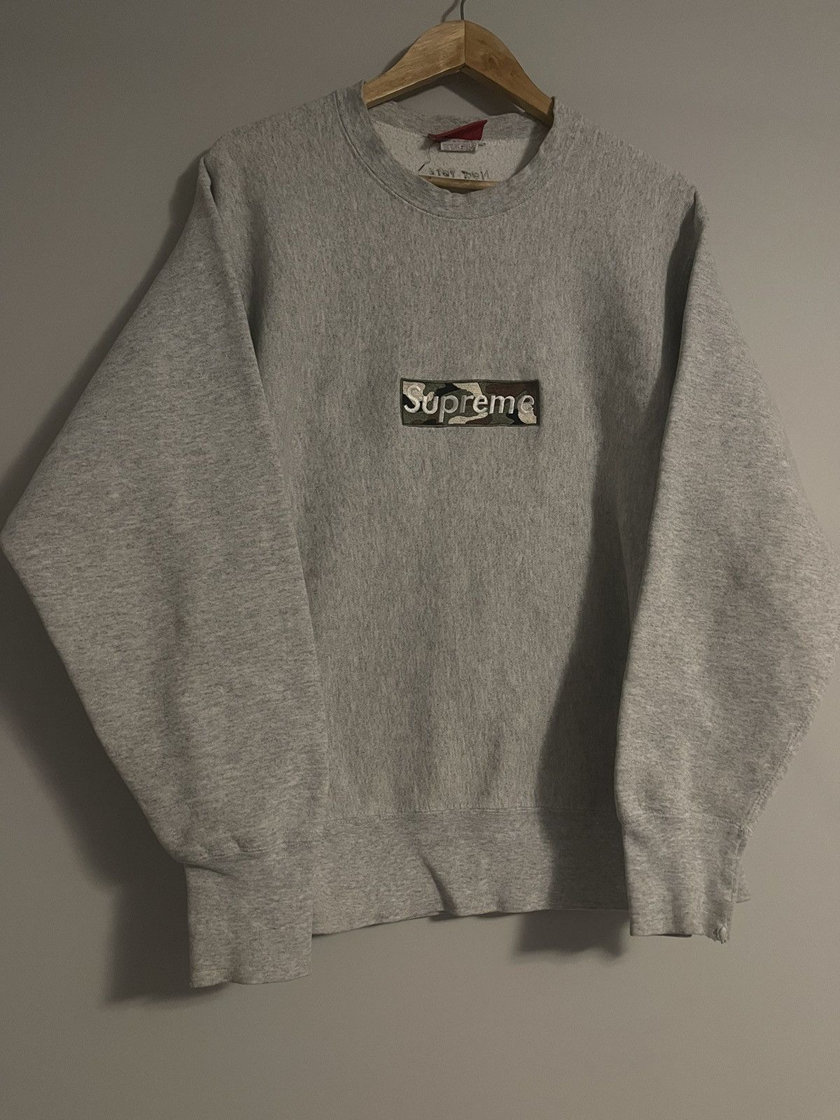 image of 1995 Supreme 1St Anniversary Camo / Grey Box Logo Crewneck, Men's (Size Large)