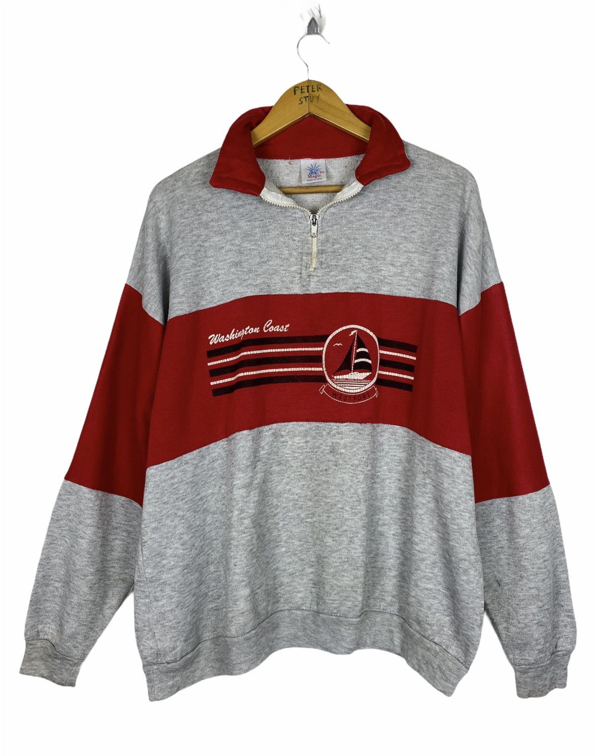 image of Made In USA x Vintage 80’S Washington Coast West Port Sweater-Xxl Size in Gray/Red, Men's