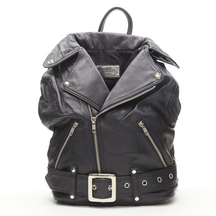 Jeremy Scott JEREMY SCOTT black leather biker jacket design bucket ...