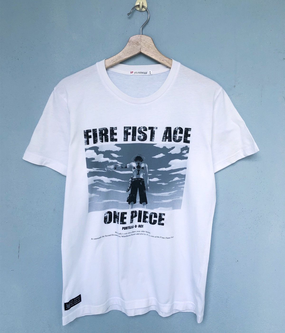 image of One Piece x Uniqlo Portgas D Ace Tee in White, Men's (Size Medium)