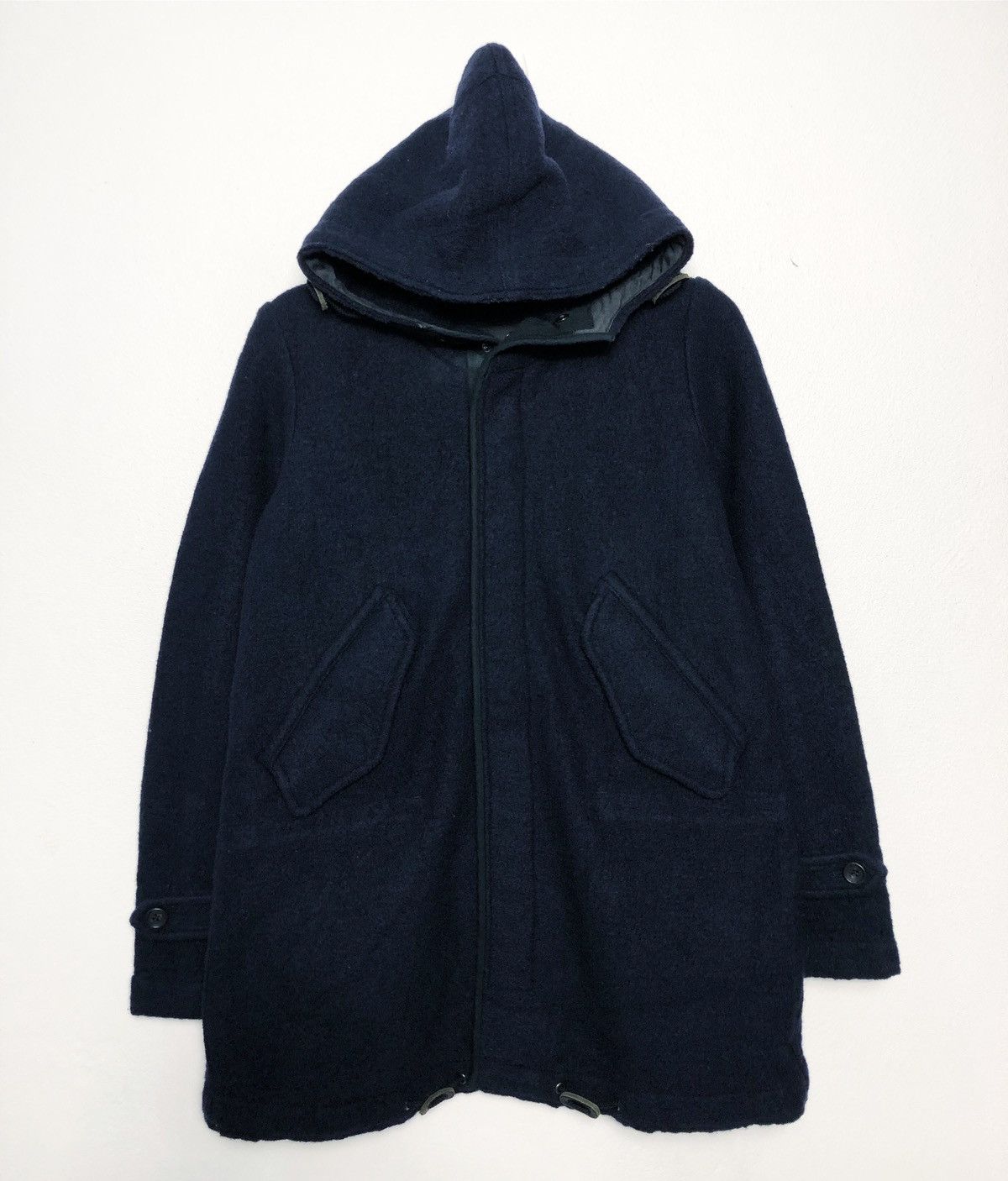 image of Omnigod Wool Button Hoodie Jacket in Dark Blue, Men's (Size Medium)