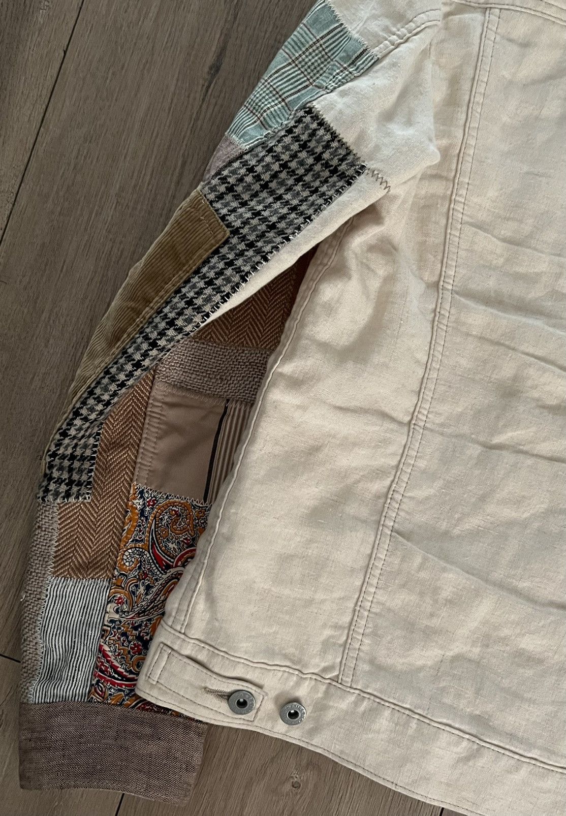Comme des Garcons × Junya Watanabe AD2014 Junya Watanabe Levis Cream Patchwork Denim Jacket Size US S / EU 44-46 / 1 - 6 Thumbnail