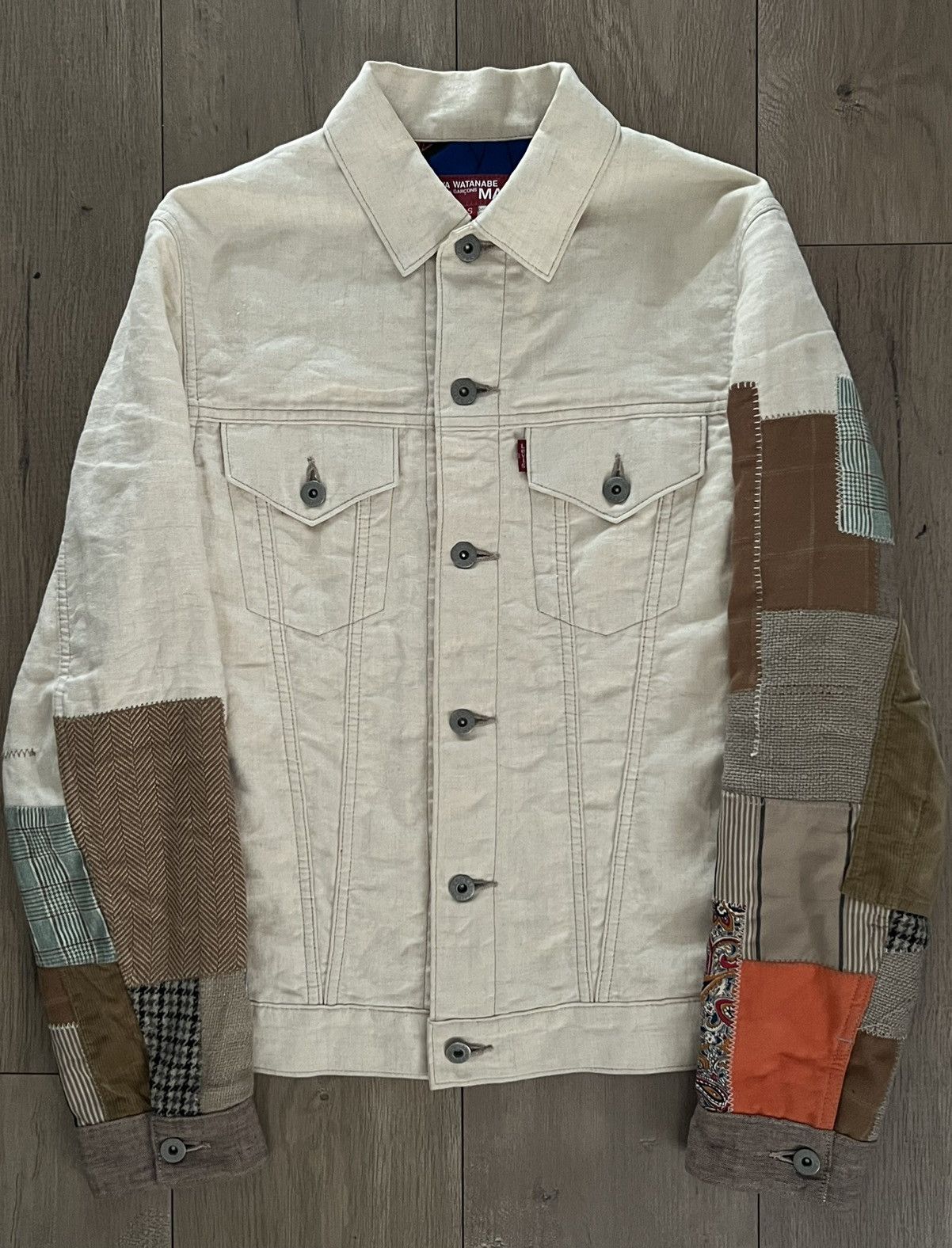 Comme des Garcons × Junya Watanabe AD2014 Junya Watanabe Levis Cream Patchwork Denim Jacket Size US S / EU 44-46 / 1 - 2 Thumbnail