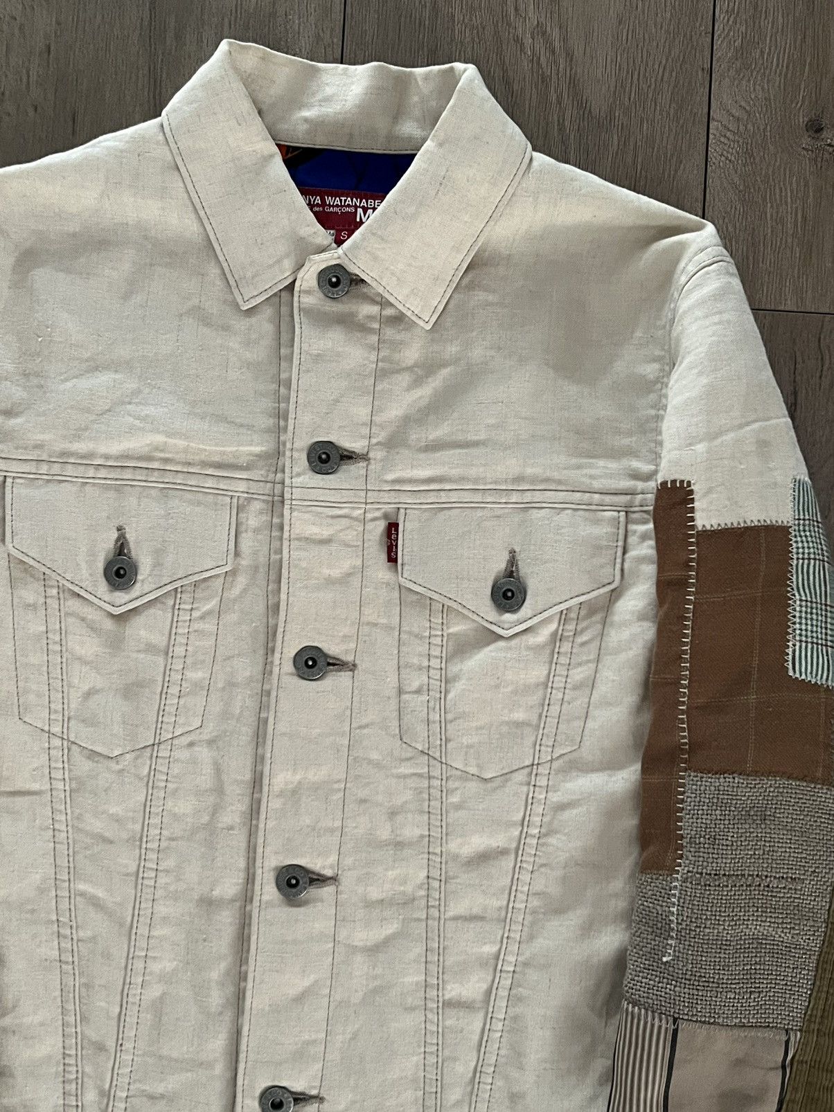 Comme des Garcons × Junya Watanabe AD2014 Junya Watanabe Levis Cream Patchwork Denim Jacket Size US S / EU 44-46 / 1 - 3 Thumbnail