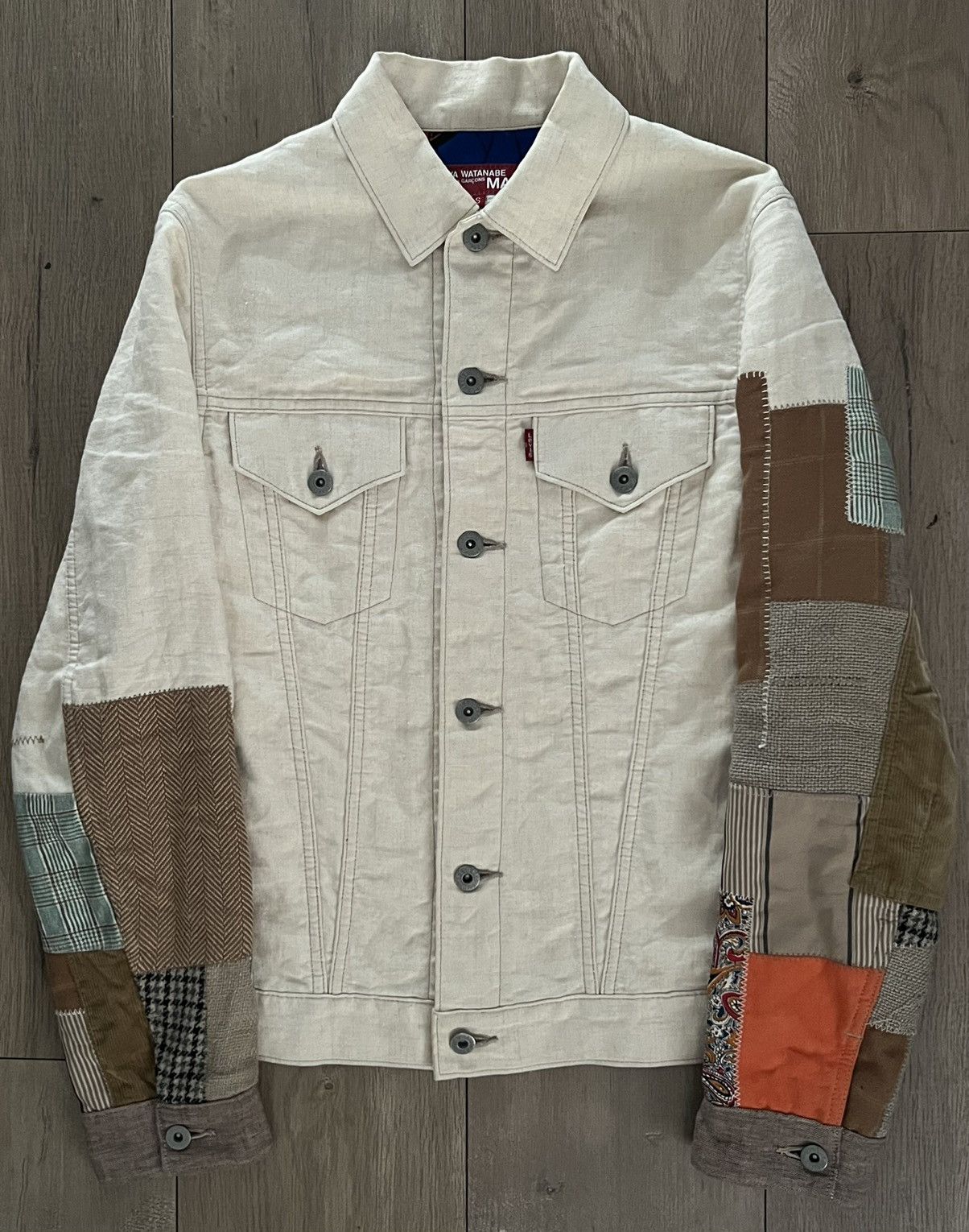Comme des Garcons × Junya Watanabe AD2014 Junya Watanabe Levis Cream Patchwork Denim Jacket Size US S / EU 44-46 / 1 - 1 Thumbnail