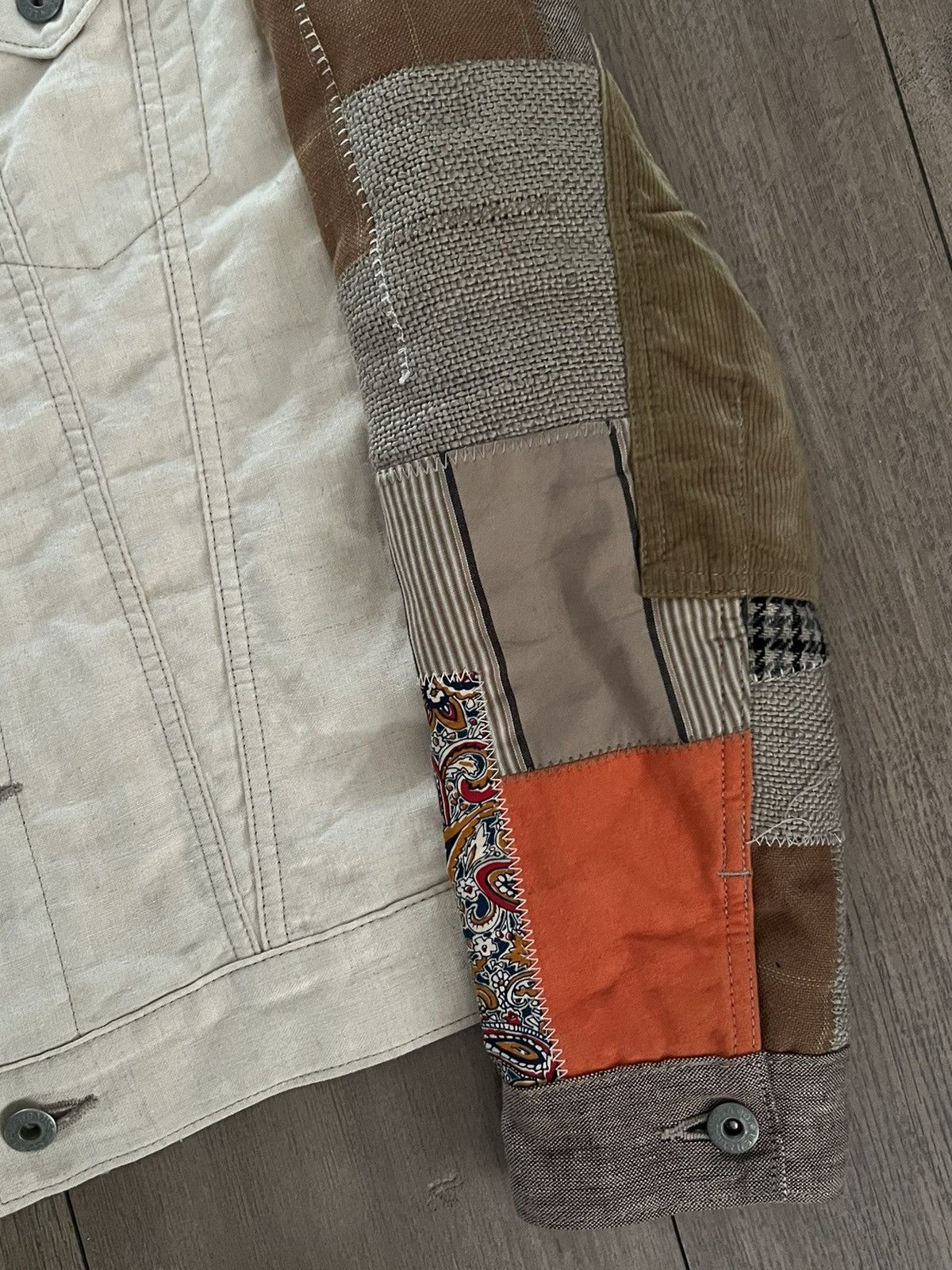 Comme des Garcons × Junya Watanabe AD2014 Junya Watanabe Levis Cream Patchwork Denim Jacket Size US S / EU 44-46 / 1 - 5 Thumbnail