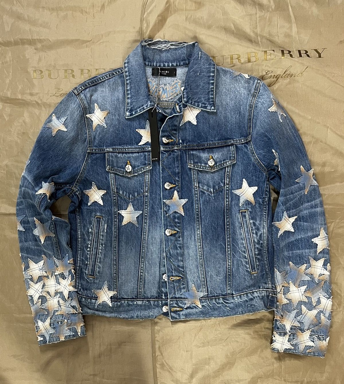 image of Amiri Chemist Denim Trucker Jacket Size XL $2900 in Blue, Men's