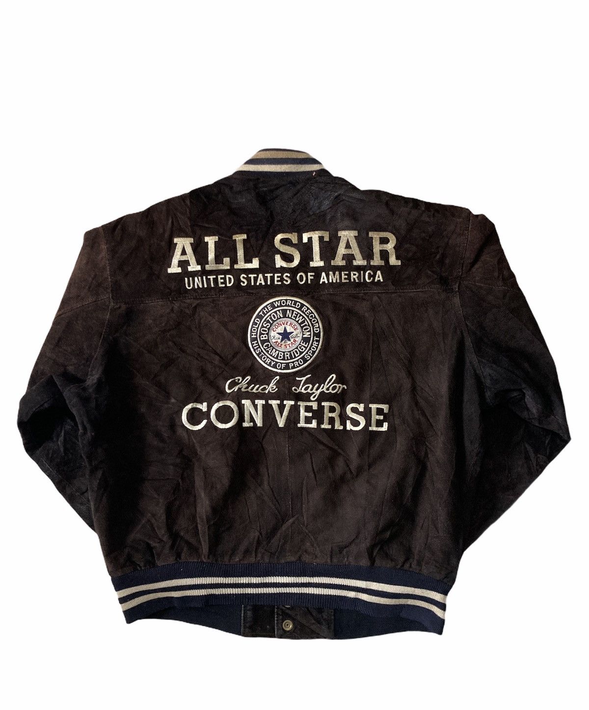 image of Bomber Jacket x Converse Vintage Converse All Star Varsity Jacket Pig Skin in Brown (Size Large)