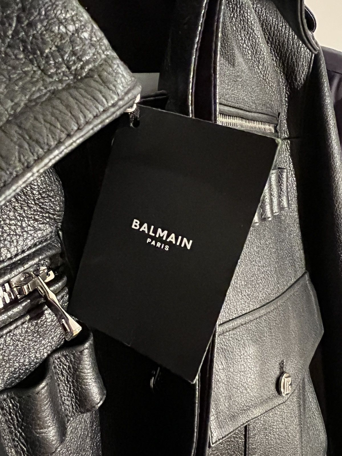 Balmain NEW 48 Grained Leather Lamb Skin Military Belt Bomber Jacket Size US M / EU 48-50 / 2 - 7 Thumbnail